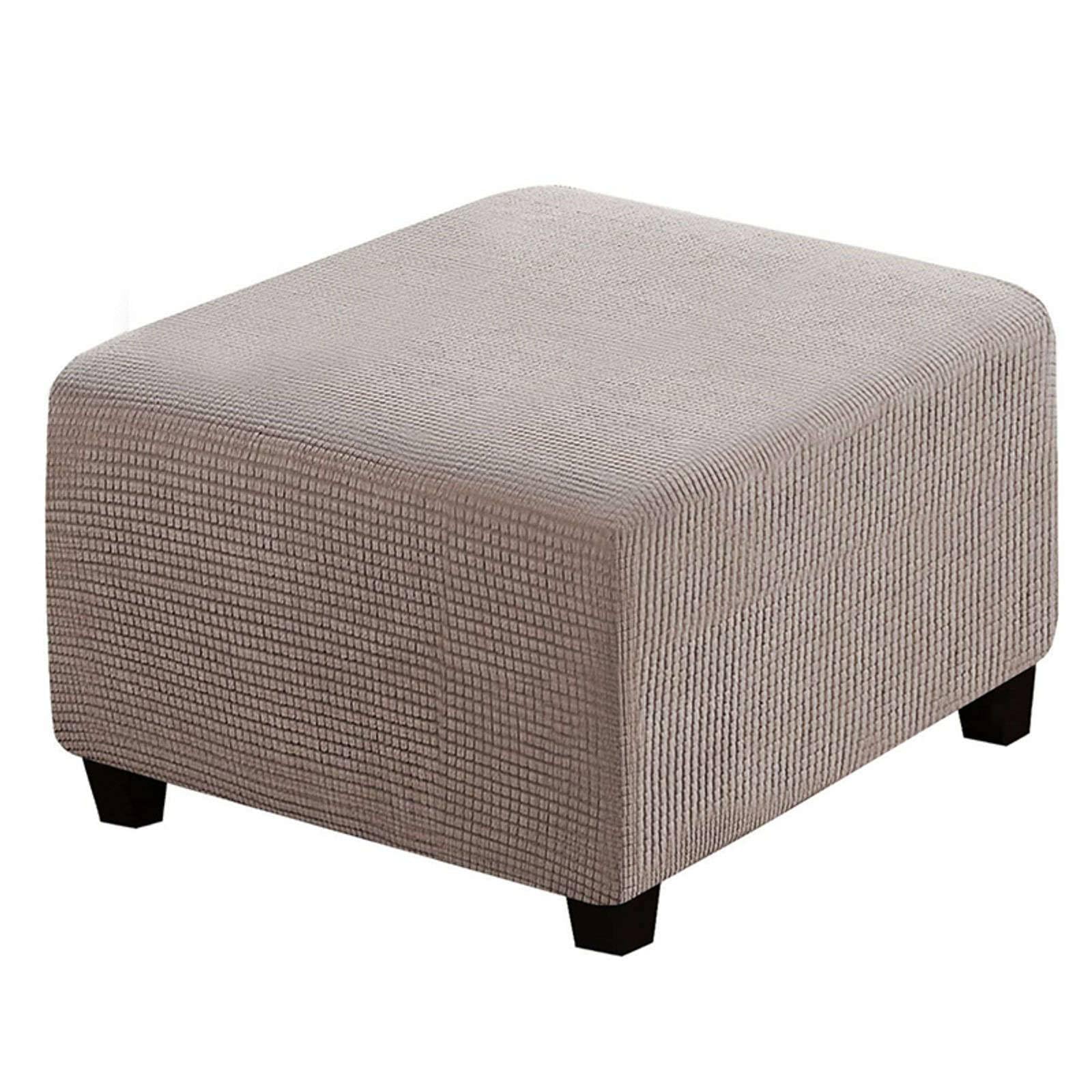 qiden Square Footstool Cover Stretch Ottoman Cover Plush, 10% Thicker Large Stretch Pouffe Cover Anti-Slip Foot Stool Jacquard Slipcovers With Elastic Bottom, Machine Washable-Taupe-X-Large