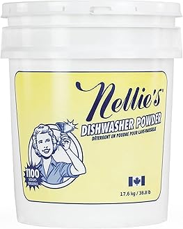Nellie's Dishwasher Powder - Superior Grease Penetration, Powerful Plant-Based Formula, Safe for Septic Systems, Advanced Food Particle Dislodging, Eco-Conscious Cleaning - 1,100 Scoop Bulk Bucket