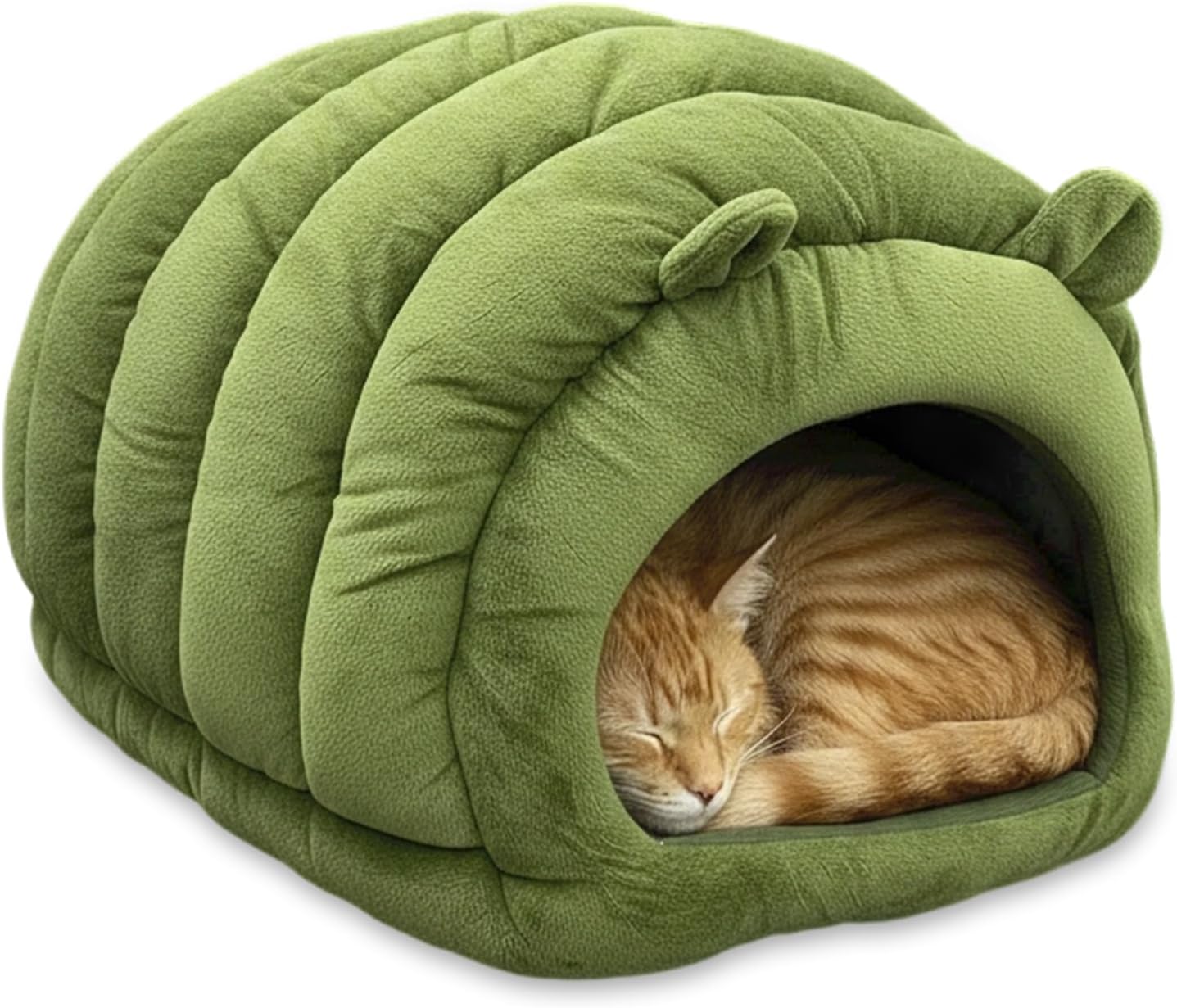 Luxe Green Jumbo Caterpillar Cat Cave - Super Cozy & Warm for Cats Up to 15 lbs, Convertible from Plush Cave to Comfy Mat!