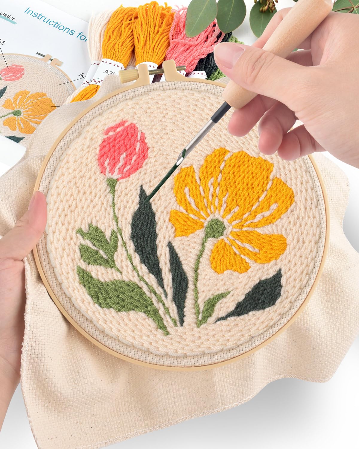 Punch Needle Embroidery Kit - Beginner Floral Art -5