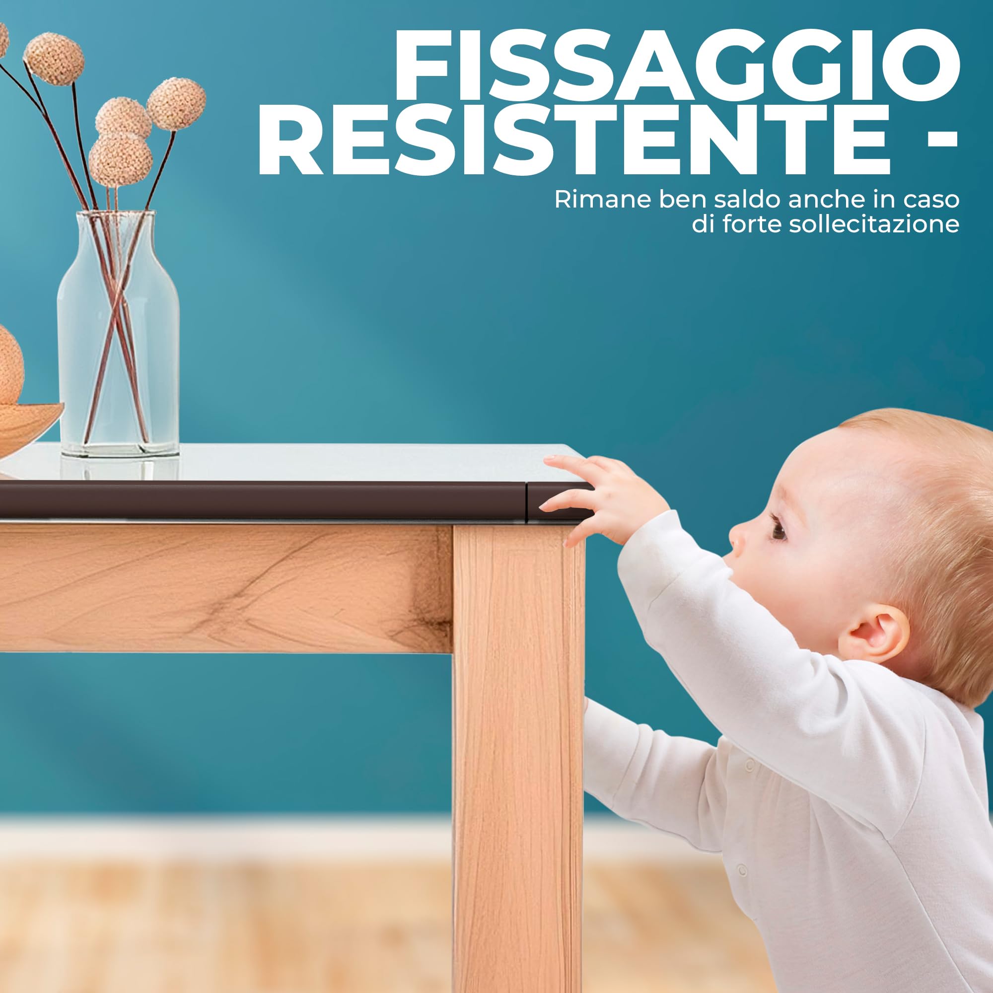 Hoffenbach Paraspigoli per Bambini, 6,2 m + 12 Angolari, Paracolpi Lettino Neonato e Mobili, Para Spigoli Bimbi in Gomma, Marrone Cioccolato - 4