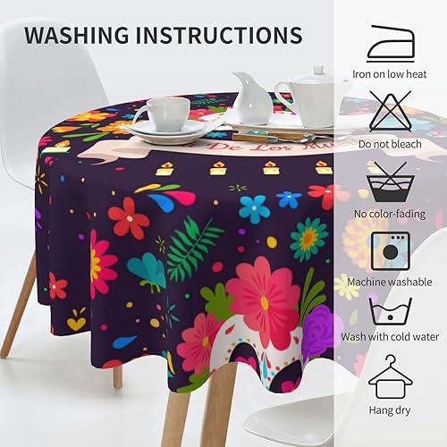 Miniatura 5 de Pubnico Dia De Los Muertos - Mantel redondo de calavera para cocina, picnic, lavable, para comedor, fiesta de cumpleaños, manteles reutilizables