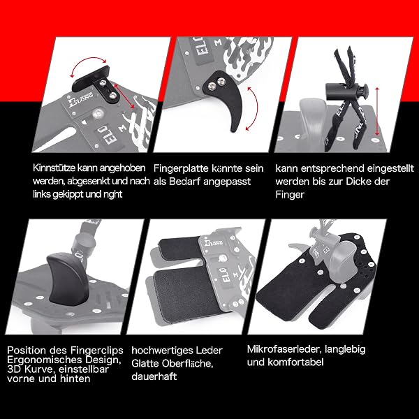 Elong Archery - Pestaña para dedos de piel auténtica y placa de aluminio, protector de dedos ajustable, equipo de protección para la mano derecha - 4