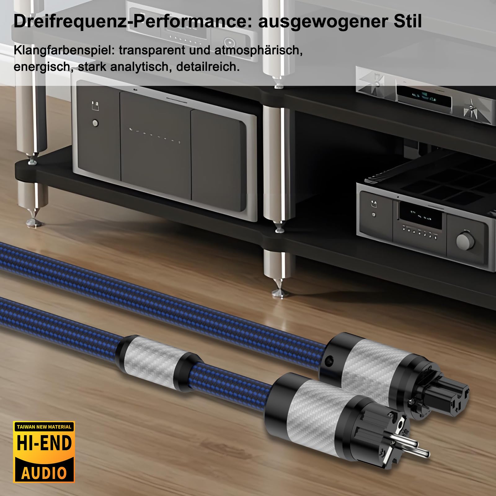 Cavo di alimentazione HiFi Cavo di alimentazione High End 4N OFC C15 Spina a 3 pin in fibra di carbonio Tubo flessibile intrecciato in nylon di alta qualità Cavo di alimentazione per subwoofe
