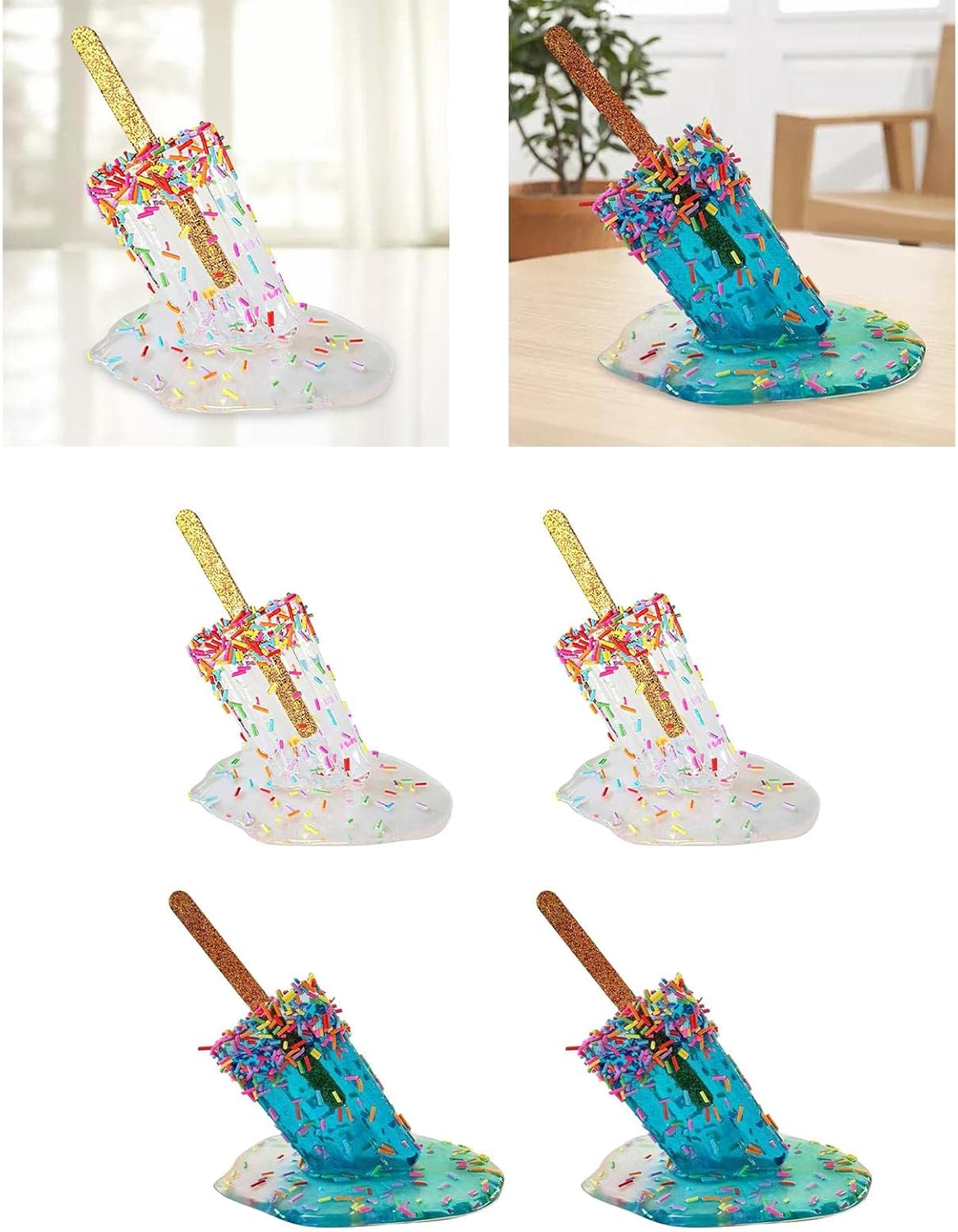 Yajuyi 4 Pieces Creative Resin Melting Sculptures Lovers and Cool Ornaments Bedroom Garden Decoration, Light Blue Clear
