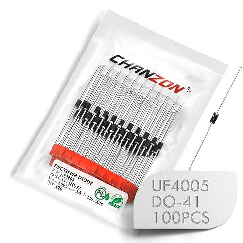 Paquete de 100 piezas Chanzon UF4005 Diodo rectificador de recuperación ultra rápida 1A 600V 50-75ns DO-41 (DO-204AL) Axial 1 Amp 600 voltios Diodos