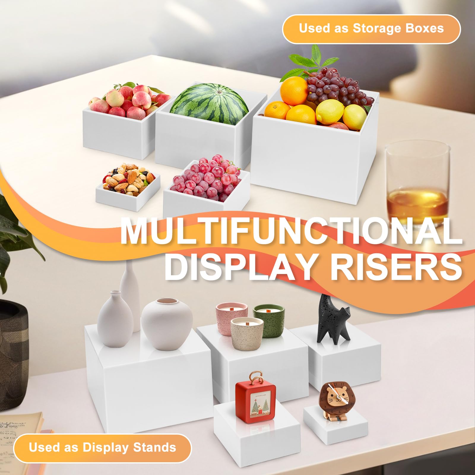 Présentoir Aperitif Buffet 6 PCS, Support Buffet en Acrylique à Fond Creux, Présentoirs pour Aliments, Desserts, Bijoux, Figurines, pour Table de Fête, Décoration (Blanc)