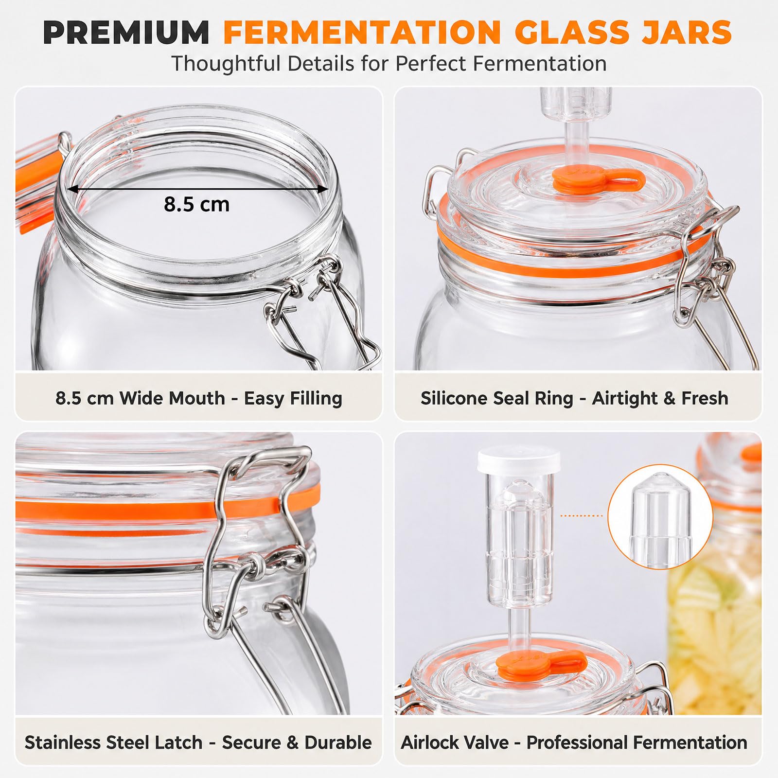 Generisch 2 barattoli in vetro per fermentazione, con fermentazione e peso, contenitori per crauti, kimchi, sottaceti, met, sidro e altro (1,8 l)