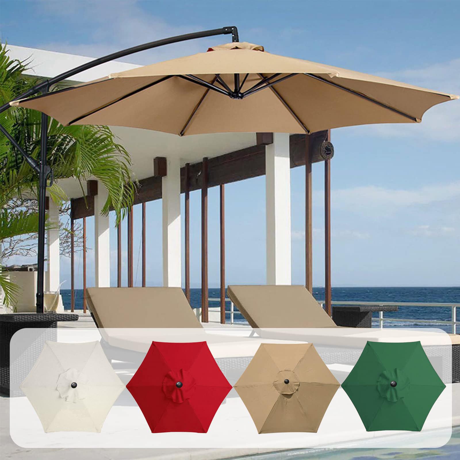 Toldo de repuesto para sombrilla de jardín de 2,7 m, 6 costillas, 3 m, 8 costillas, protección UV, toldo de repuesto para sombrilla de jardín