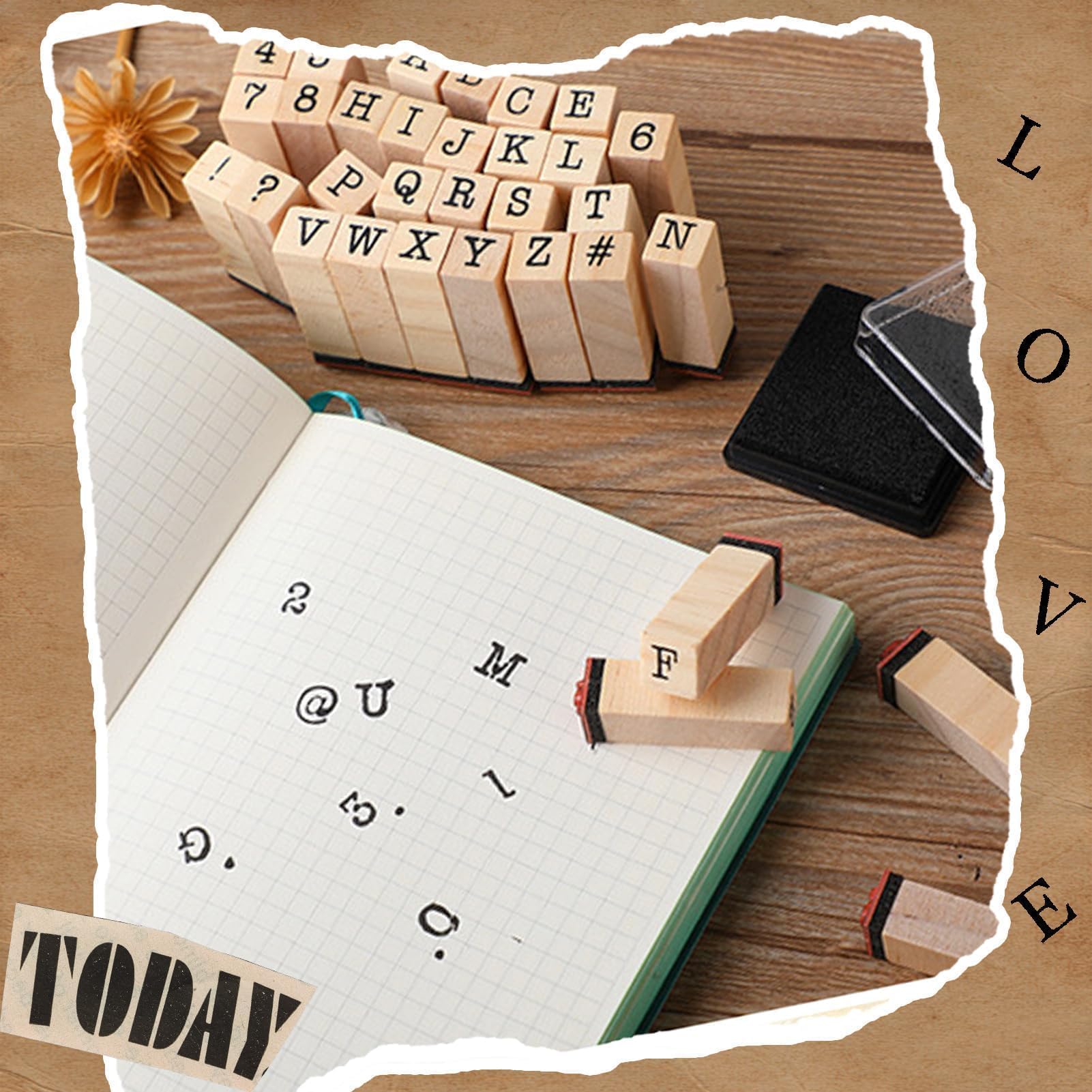 Kit De Tampons Alphabet Et Chiffres En Bois - 40 Pièces, Avec Tampon Encreur - Pour Scrapbooking, Cartes, Bricolage Créatif, Projets DIY