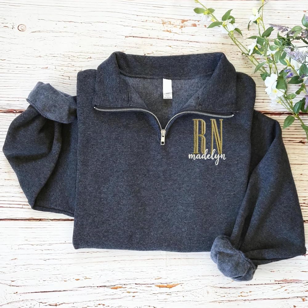 My4gifts Embroidered Nurse Quarter Zip Sweatshirt, Custom RN Zip Sweatshirt, Gift for Women, RN LPN APRN CNA, Nursing Student - Image 3