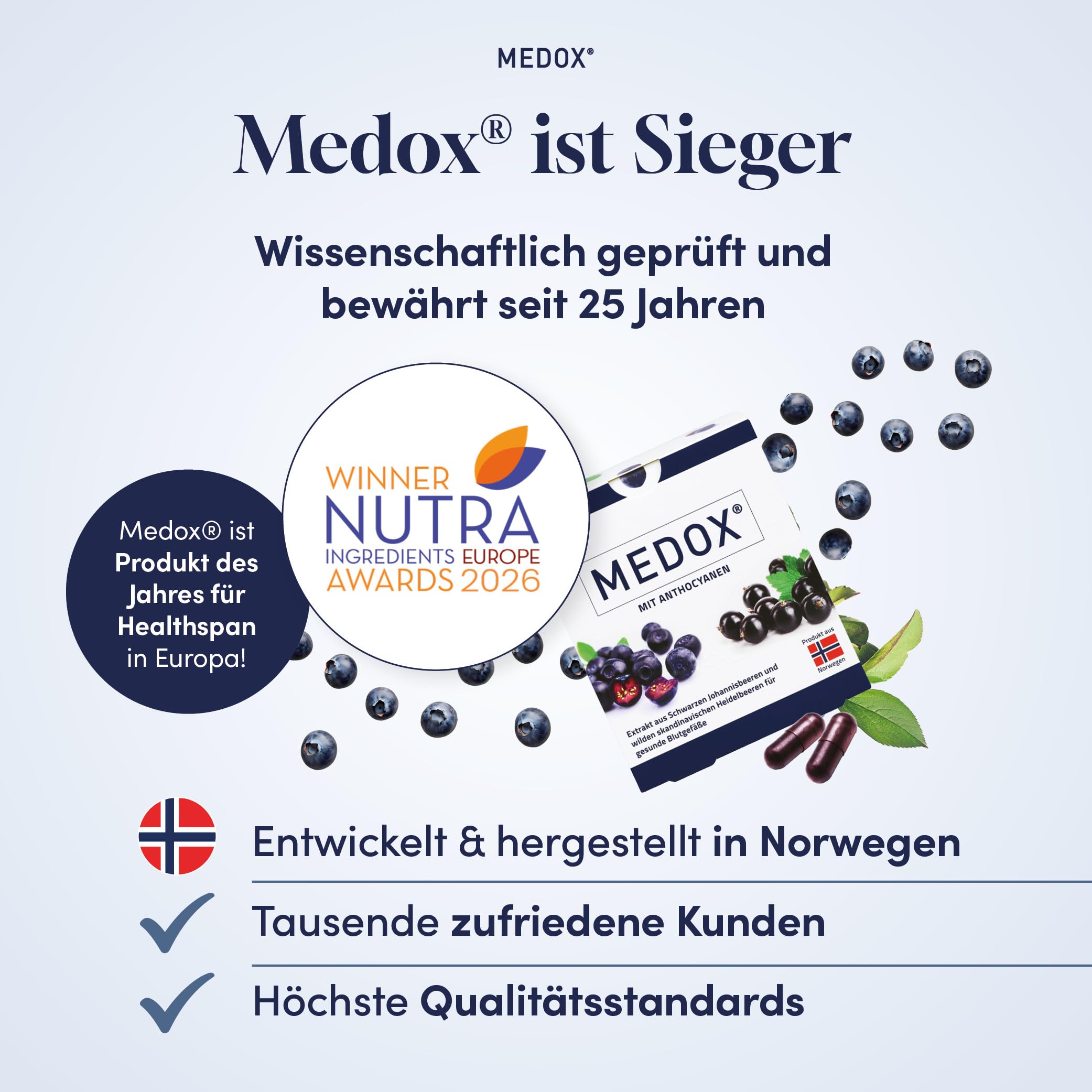 MEDOX Klassisch Anthocyane Kapseln, 30 Kapseln | Wilde Heidelbeeren & Schwarze Johannisbeeren, 60 mg standardisierte Anthocyane, 17 Anthocyane, Gefäße & Venen, vegan