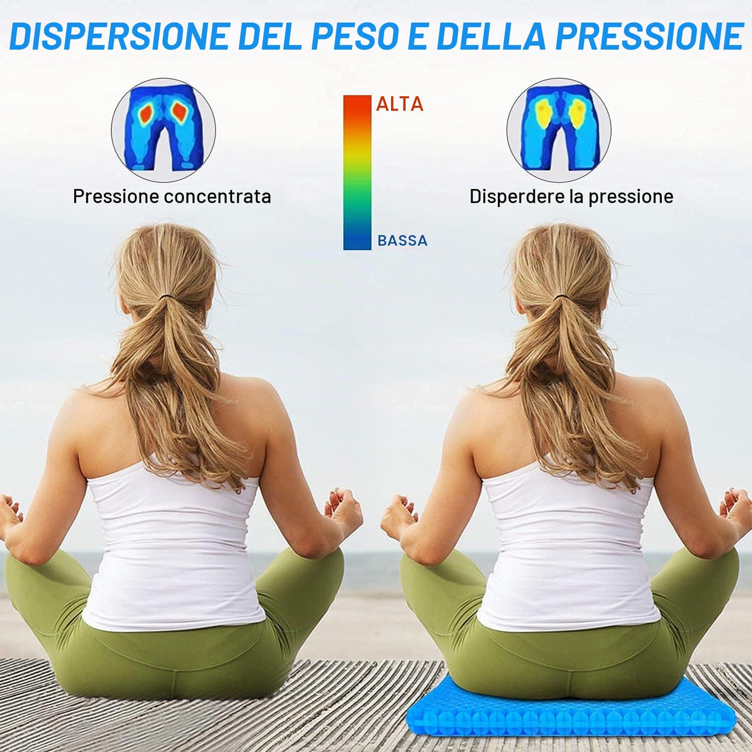 Large Nuovo cuscino in gel per seduta, design a nido d'ape a doppio strato spesso per ridurre la pressione nella zona coccigea, ideale per auto, ufficio, casa, sedia a rotelle e sedia