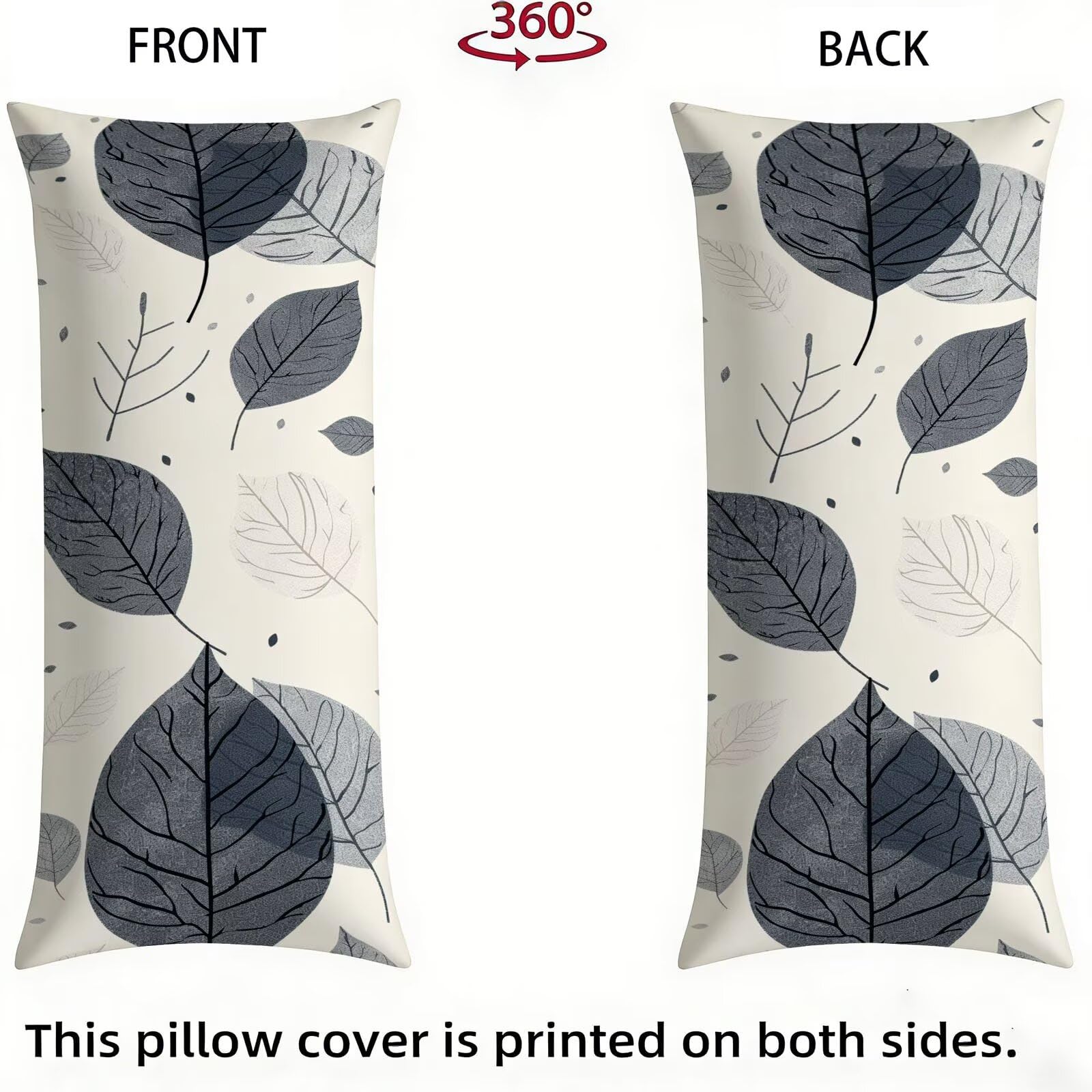 Funda de Almohada 60 x 180 cm Gris Protector Almohada 180 cm con Cremallera Invisible, Lino Durable y Transpirable Pillow Case Largas Hoja Impresión a Doble Cara para Cama, Sofá y Dormitorio dg-593