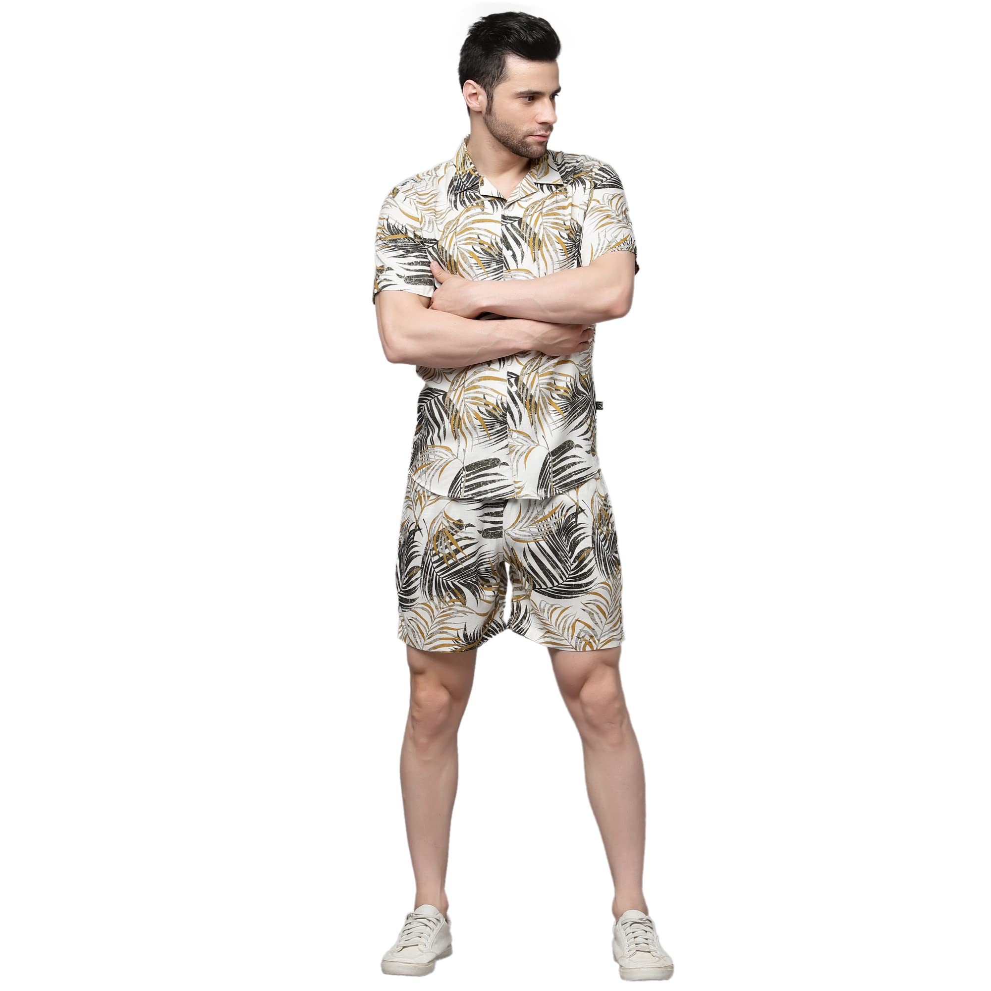 Rigo Printed Co-Ord Set For Men's | Casual Shirt & Shorts Night Suit Set | Lounge-Wear Nightdress Short Set For Men's | Night Wear, Beach Wear, Vacation Wear Outfit White White 5Xl