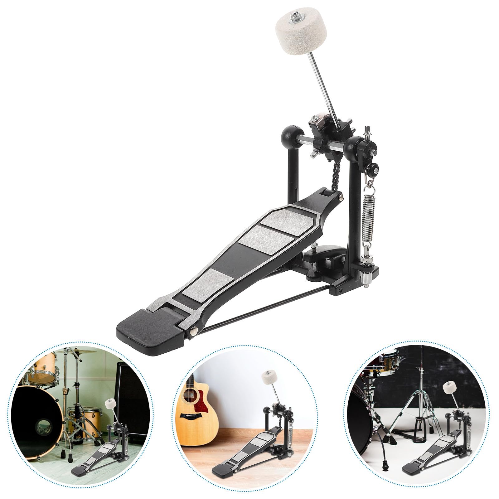 Pedale per Batteria Jazz con Martello Singolo in Lega di Alluminio Resistente, Movimento a Catena Singola e Accessorio Chiave per Tamburo, per Esercitarsi su Batteria Acustica
