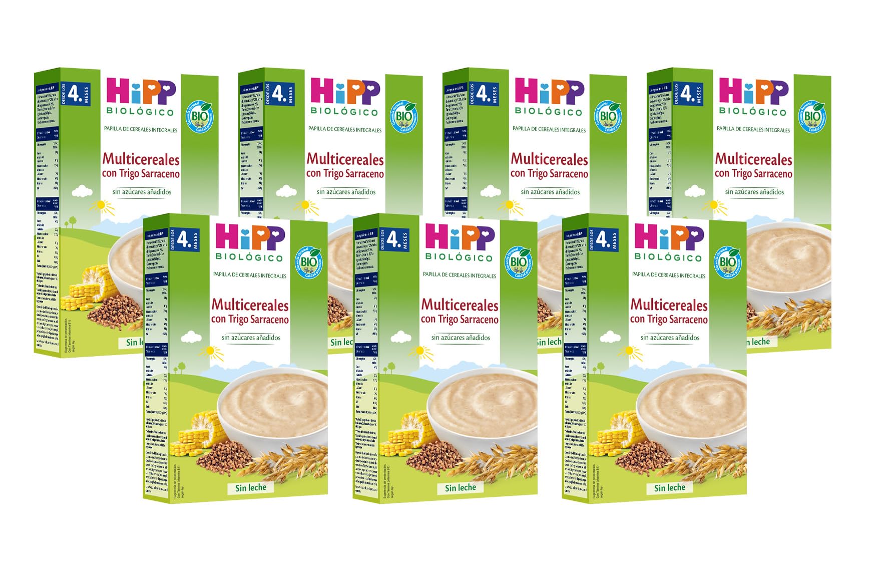 HiPP Biológico – Pack Papilla Multicereales BIO con Trigo Sarraceno – Sin Azúcares Añadidos y Sin Leche – Desde 4 Meses – Cereales Integrales Ecológicos – 7 x 200 g