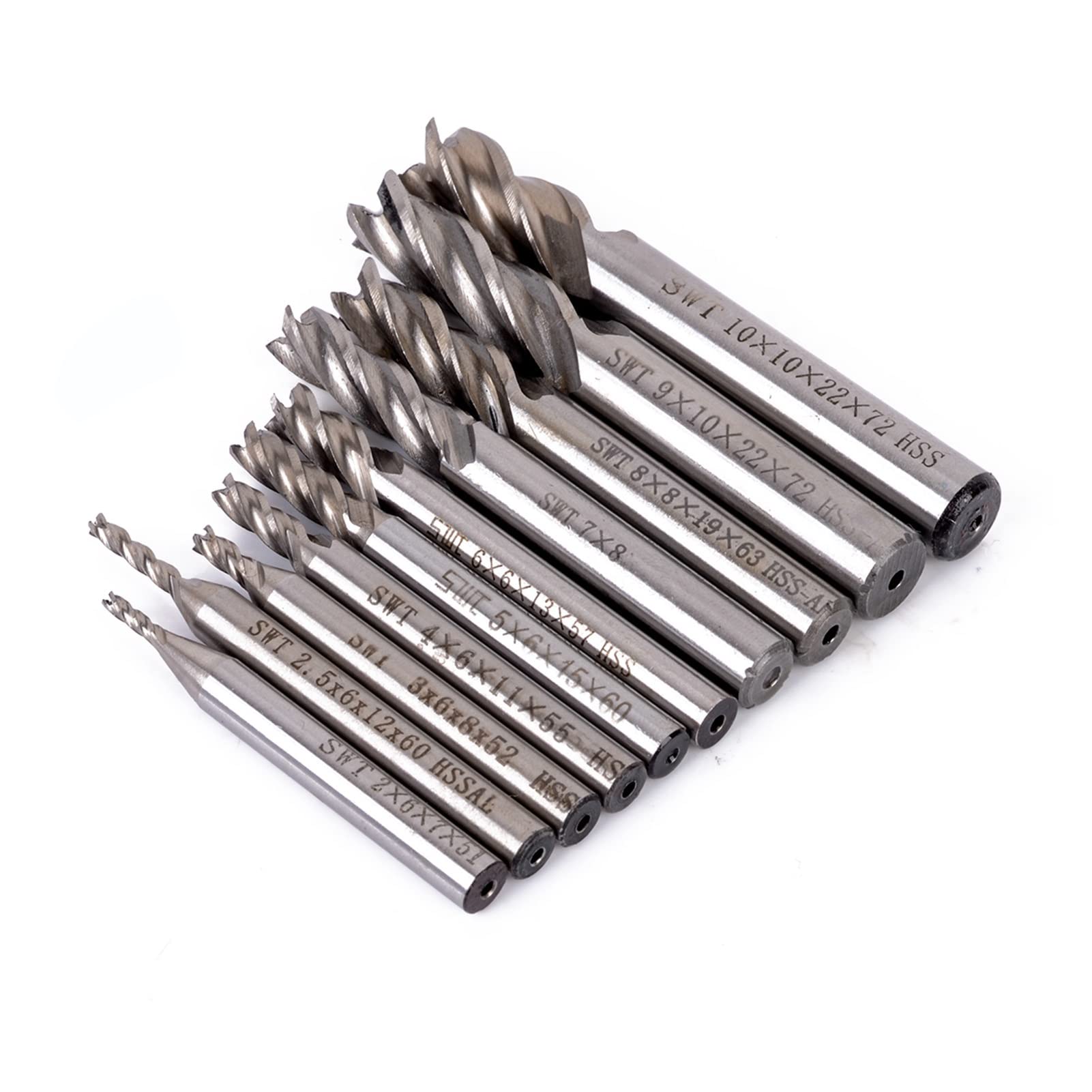 Bohrer Packung von 10. HSS. Aluminium 4 Flöten-Endfräser CNC Werkzeuge Fräsen Bits for Holz aus Kunststoff Aluminium Schneidwerkzeug Mühlen 2-10mm