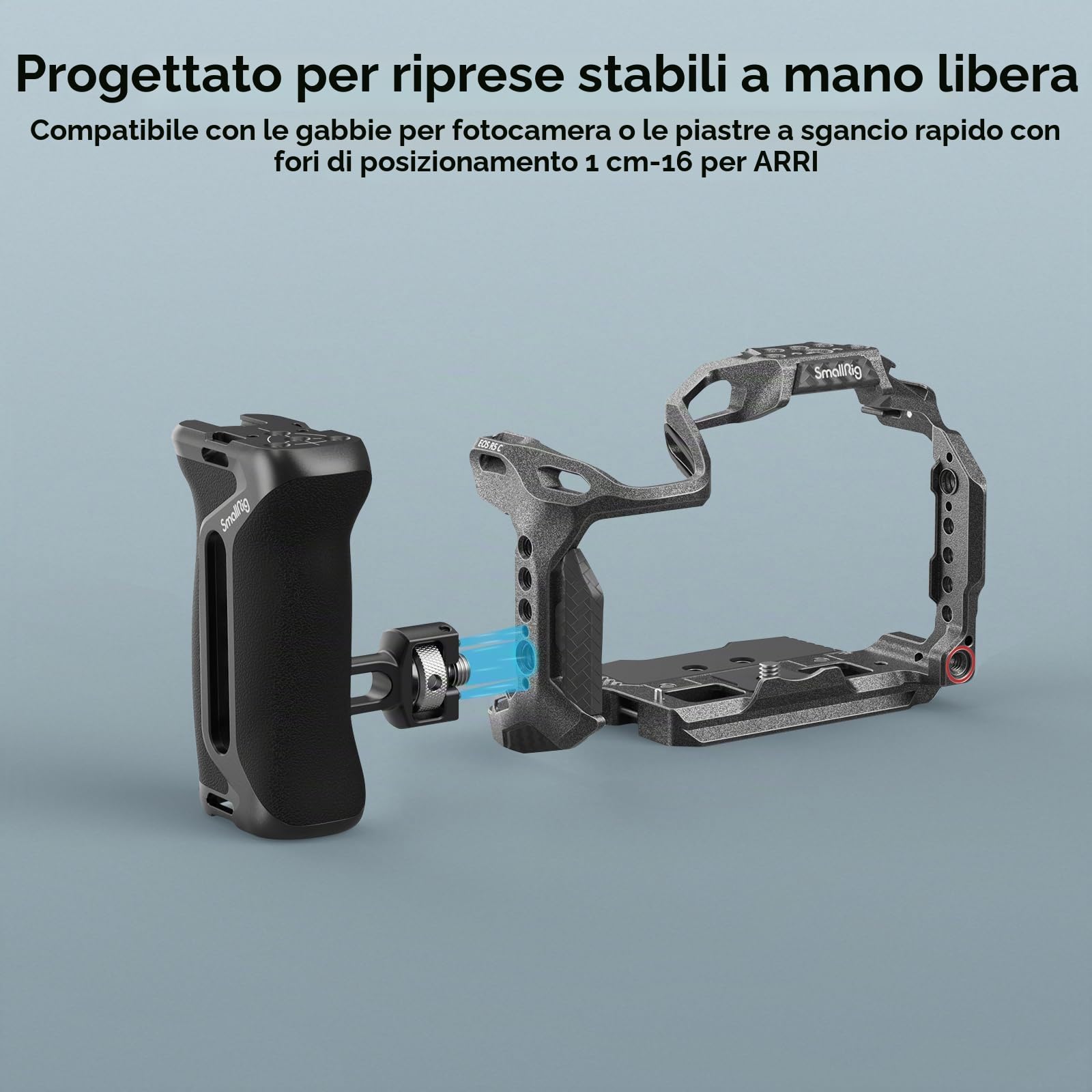 SMALLRIG Locating Side Handle con 3/8'' Screw per ARRI-Style, 36 mm Regolabile Su/Giù, Impugnatura Ergonomica Laterale per Gabbie per Fotocamere, con Foro per Cinghia Integrato - 4016