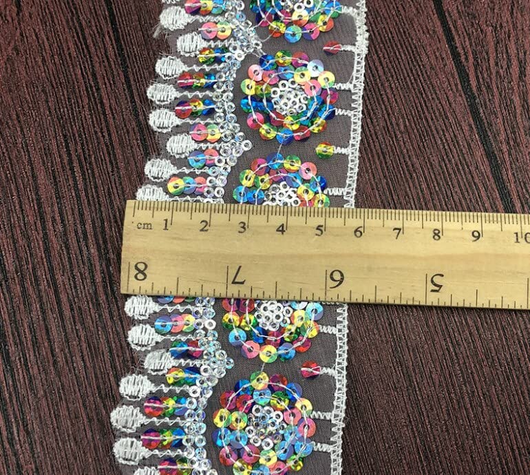 LYFUN 10 Yards/lot Polyester Embroidery Colorful Sequins Ripple