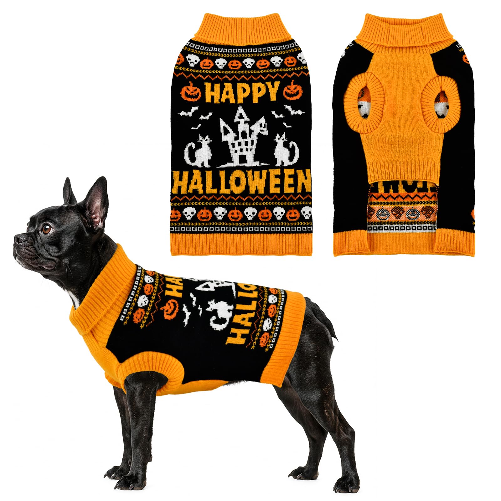 Chandail d'Halloween chaud pour animaux lors des balades d'automne