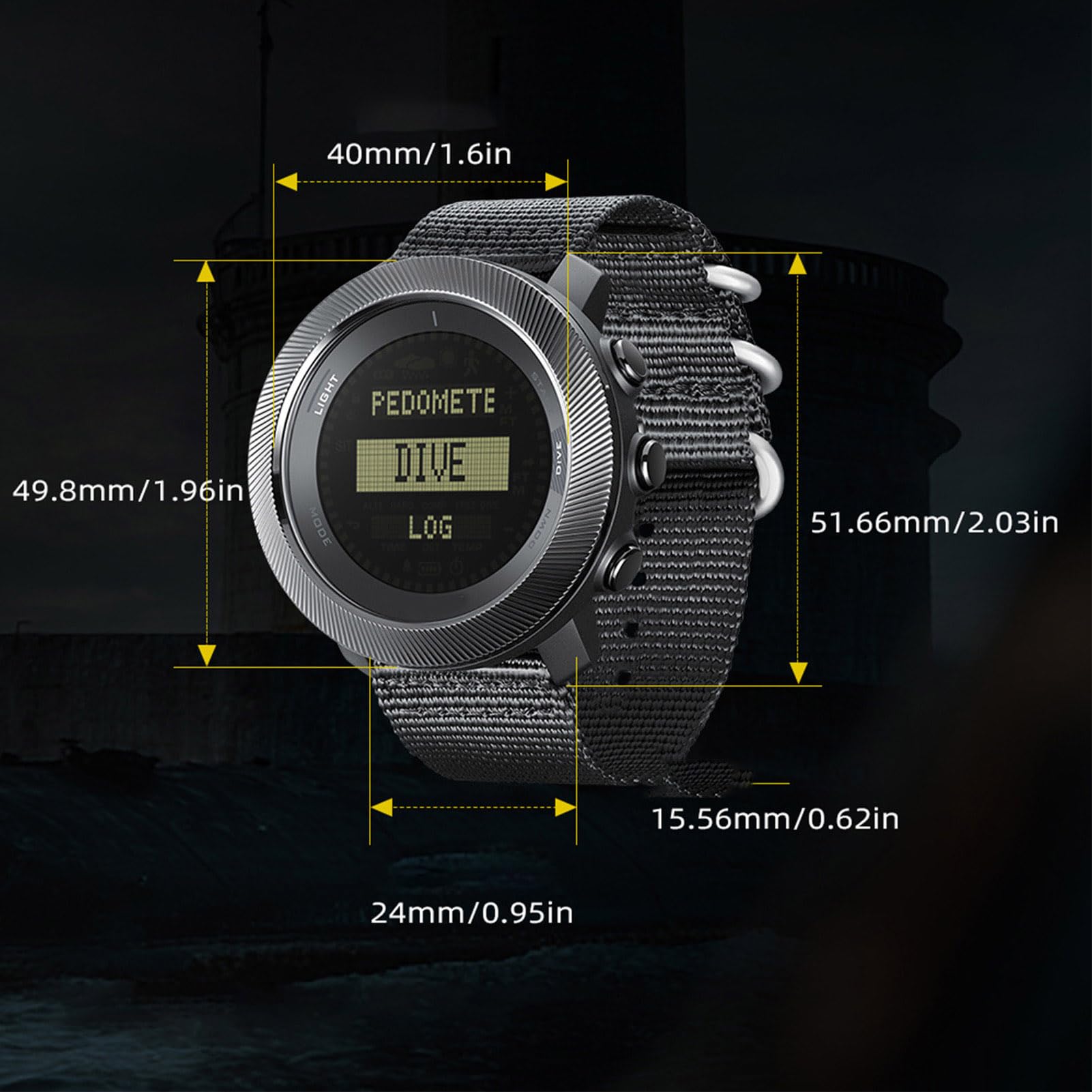 Reloj de Buceo Submarino de 100 M, Reloj de Pulsera con Pantalla LCD con Temporizador, Contador de Pasos, Barómetro, Termómetro, Brújula, Altímetro para Hombres y Mujeres