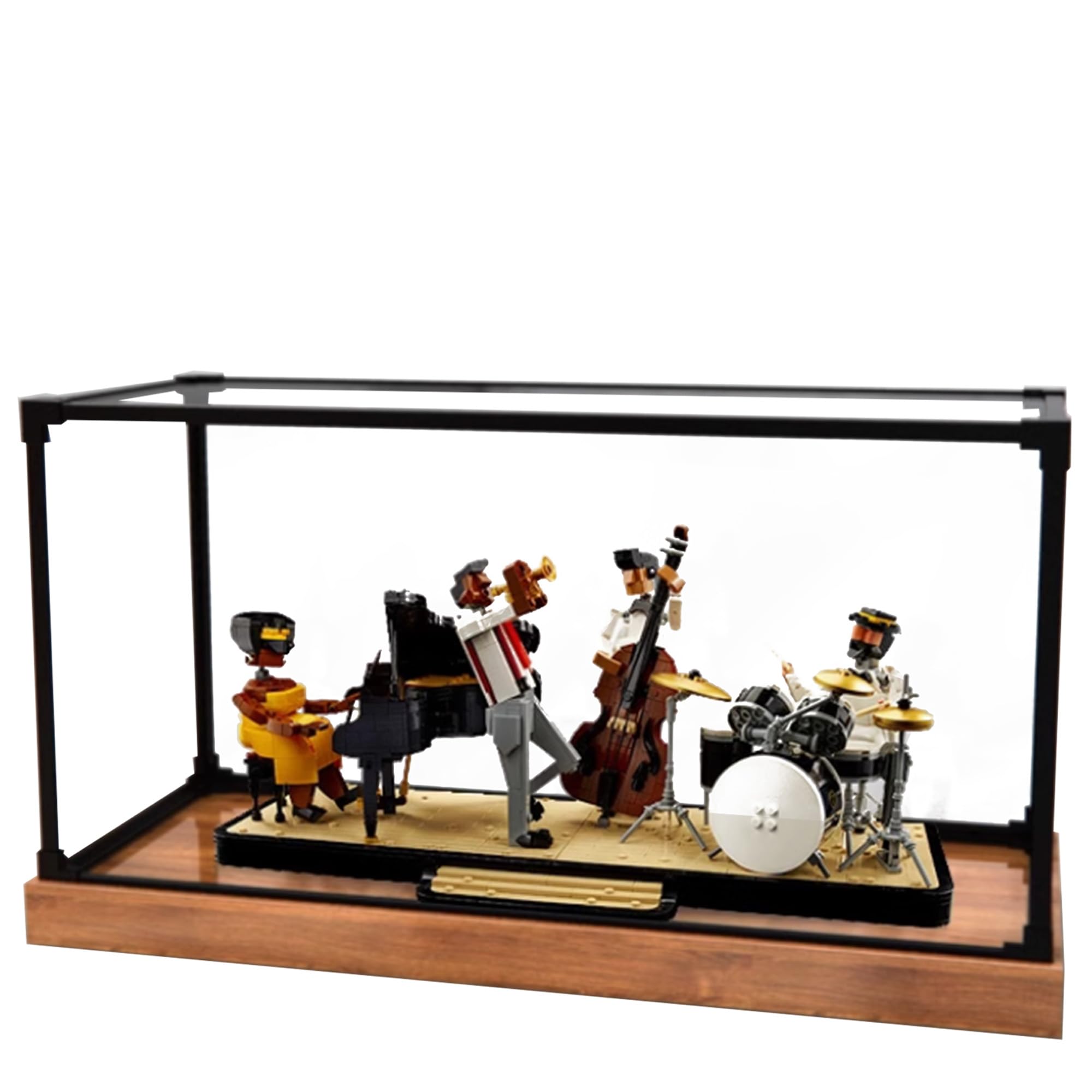 Qixindgyh Clear Acrylic Display Case For Lego 21334 Jazz Quartet Building Set, Display Case, Dust-Proof Display Case Compatible With Lego 21334 (Only Display Case) (Wooden Base)