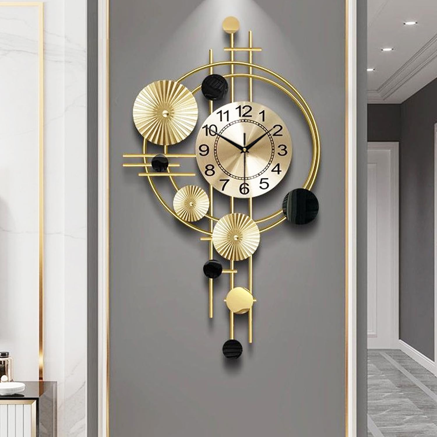 Large Wall Clocks for Living Room,Silent Non Ticking,Battery Operated Oversized Round Modern Wall Clock for Bedroom,Farmhouse,Office Wall Decor-17.8x30.7Inch(Golden) 6422-golden