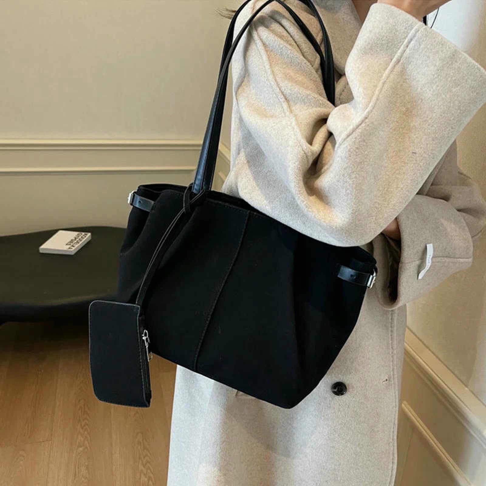 Borsa Donna Borse A Tracolla da Grande E Leggera sotto Le Ascelle Casual Viaggio Secchiello-Nero