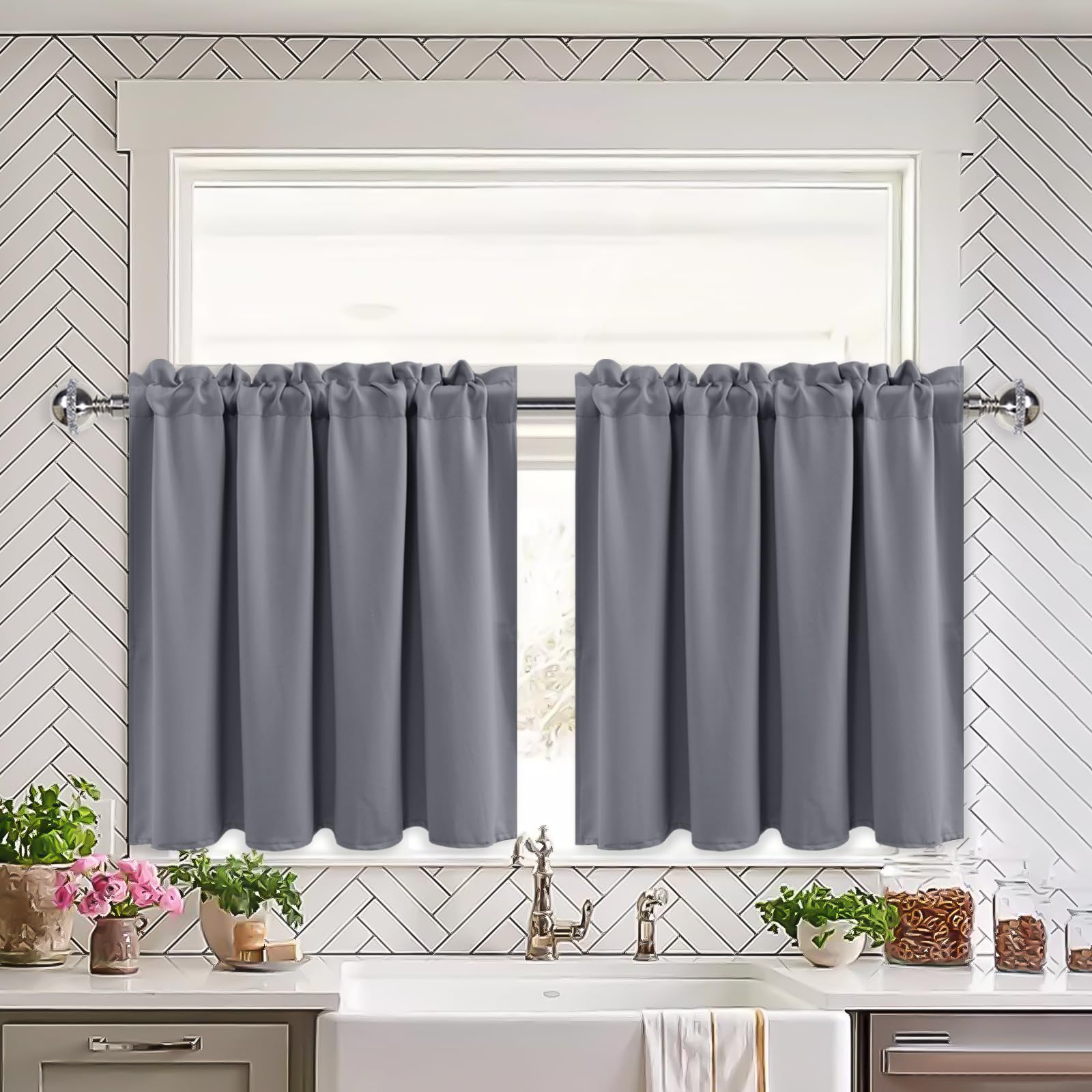 XWZO Cortinas Opacas Grises, para salón y Cocina, Cortinas Cortas para Ventanas pequeñas, 66 cm x 61 cm por Panel, Juego de 2 Unidades Recycled Claim Standard 100