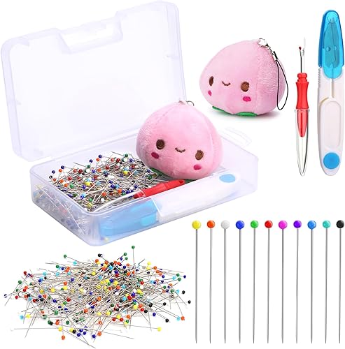 400 alfileres de costura, alfileres rectos de 1.5 pulgadas para tela, alfileres de cabeza de bola perlados multicolor con cojín de alfiler y otros