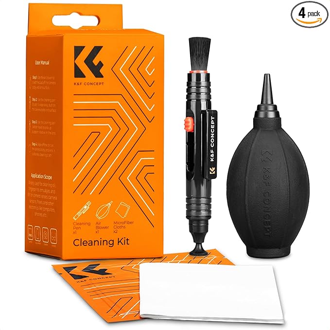 K&F Concept 4-in-1 Camera Cleaning Kit with Lens Brush Pen, Rocket Air Blower, Microfiber Cleaning Cloth, Lens Cleaner Kit