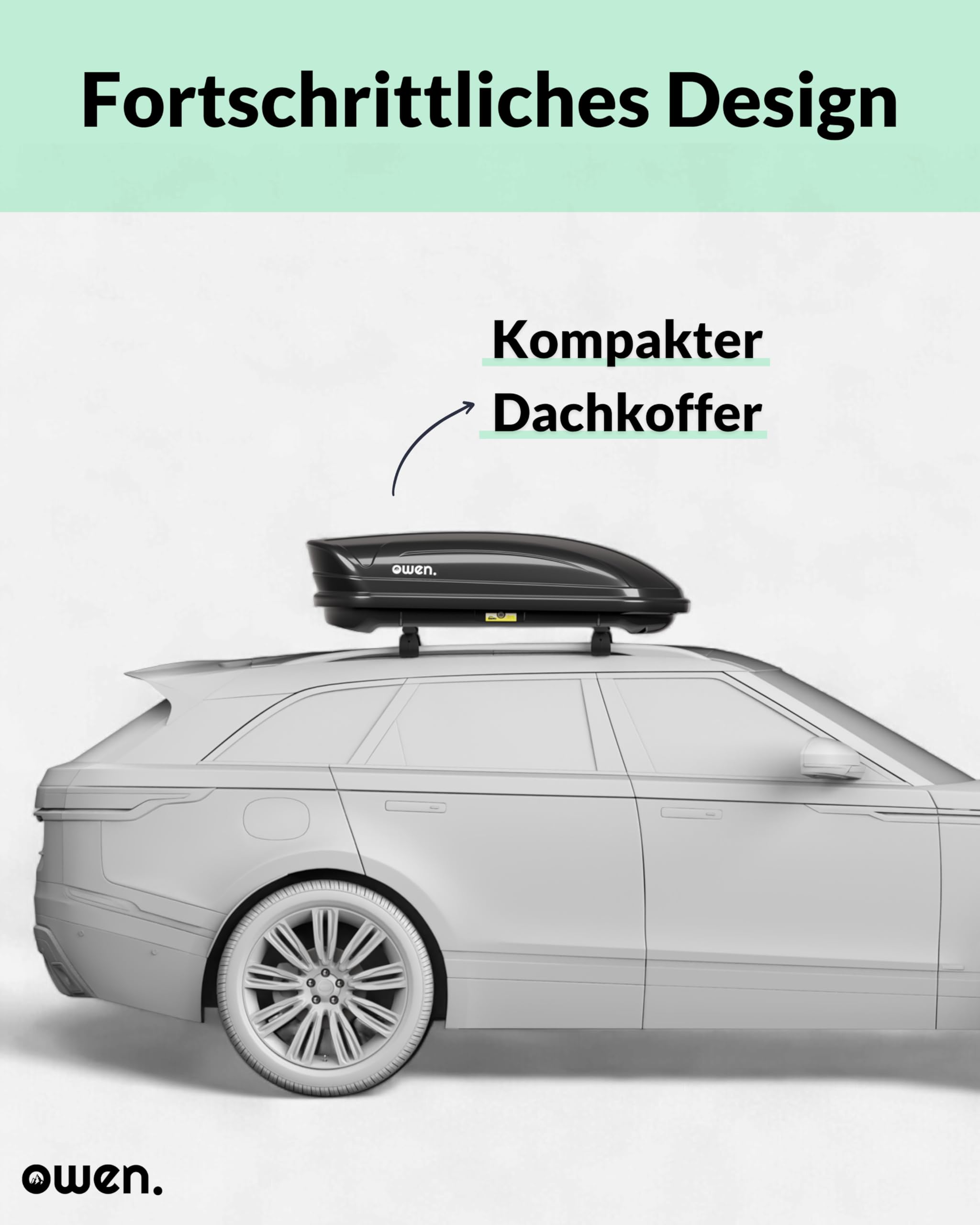 Owen Dachbox 320L | Kompakt, aerodynamisch & wetterfest | City-Crash-getestet für höchste Sicherheit | 50 kg Tragkraft | Abschließbar mit rechtsseitiger Öffnung | Einfache Montage | Glänzend Schwarz
