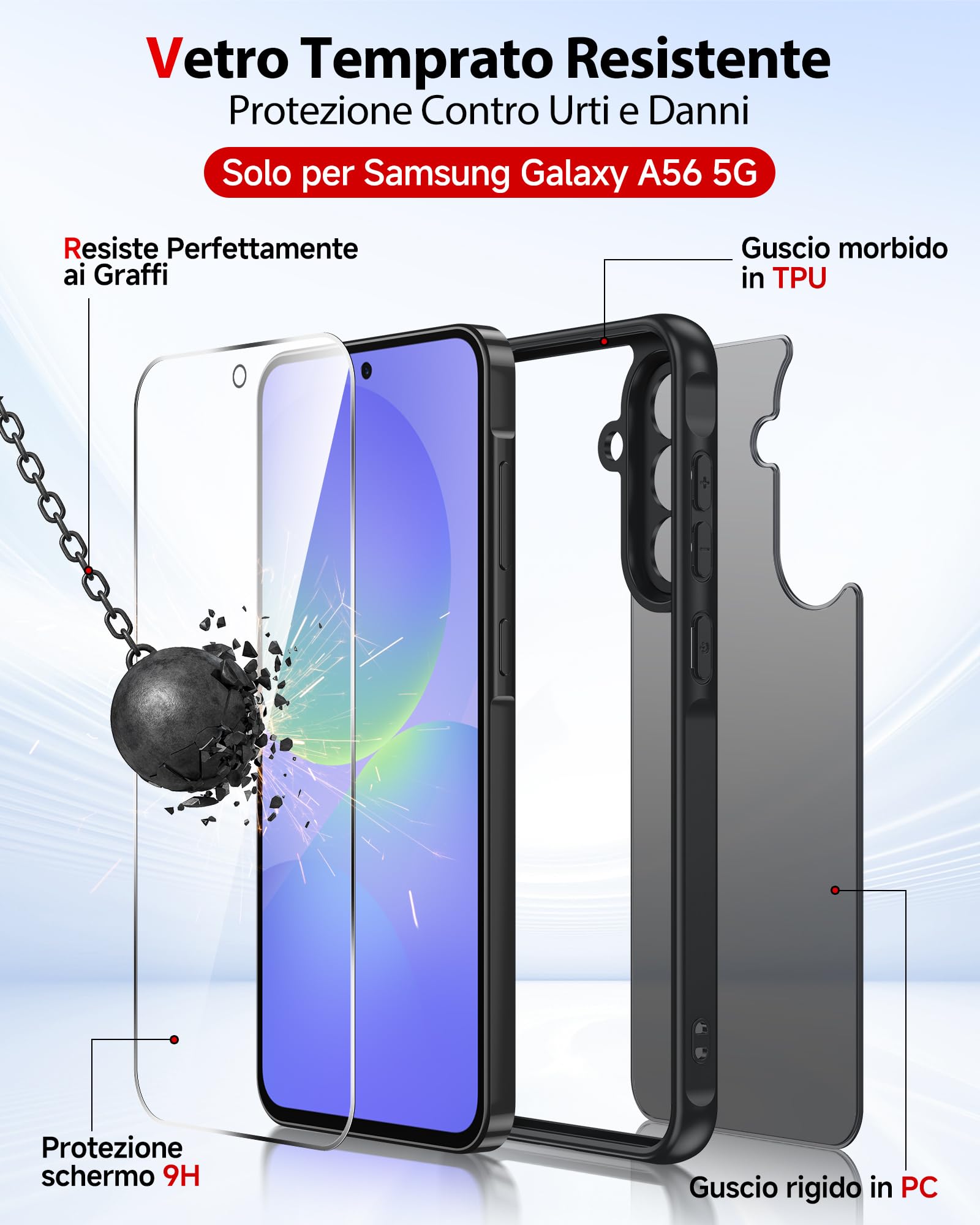 LeYi Cover per Samsung Galaxy A56 5G con 2 Vetro Temperato, Custodia per A 56 Protezione Fotocamera Traslucida Opaca Anti-Impronte Resistente ai Graffi Paraurti in TPU Antiurto Protettiva Case, Nero