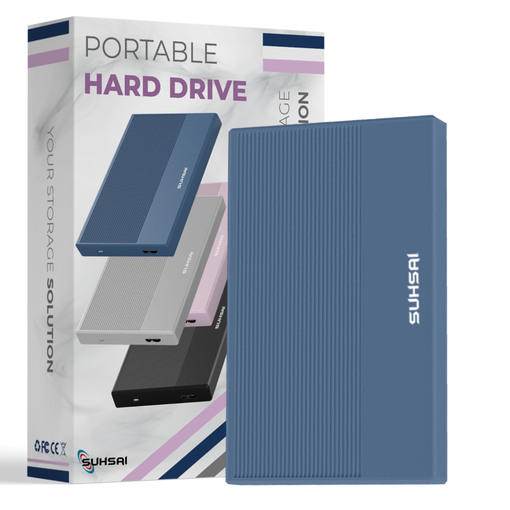 SUHSAI Externe Festplatte, 120 GB, Externe Festplatte, Backup-Laufwerk, USB 3.0, Hochgeschwindigkeits-Datenübertragungsfestplatte, kompatibel mit Mac, Laptop, Desktop-Spielekonsole - blau - 1