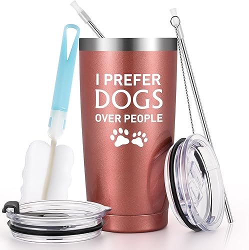 Miniatura 7 de Regalos para los amantes de los perros, vaso de acero inoxidable con texto en inglés "I Prefer Dogs Over People", regalos de mamá para mujeres,
