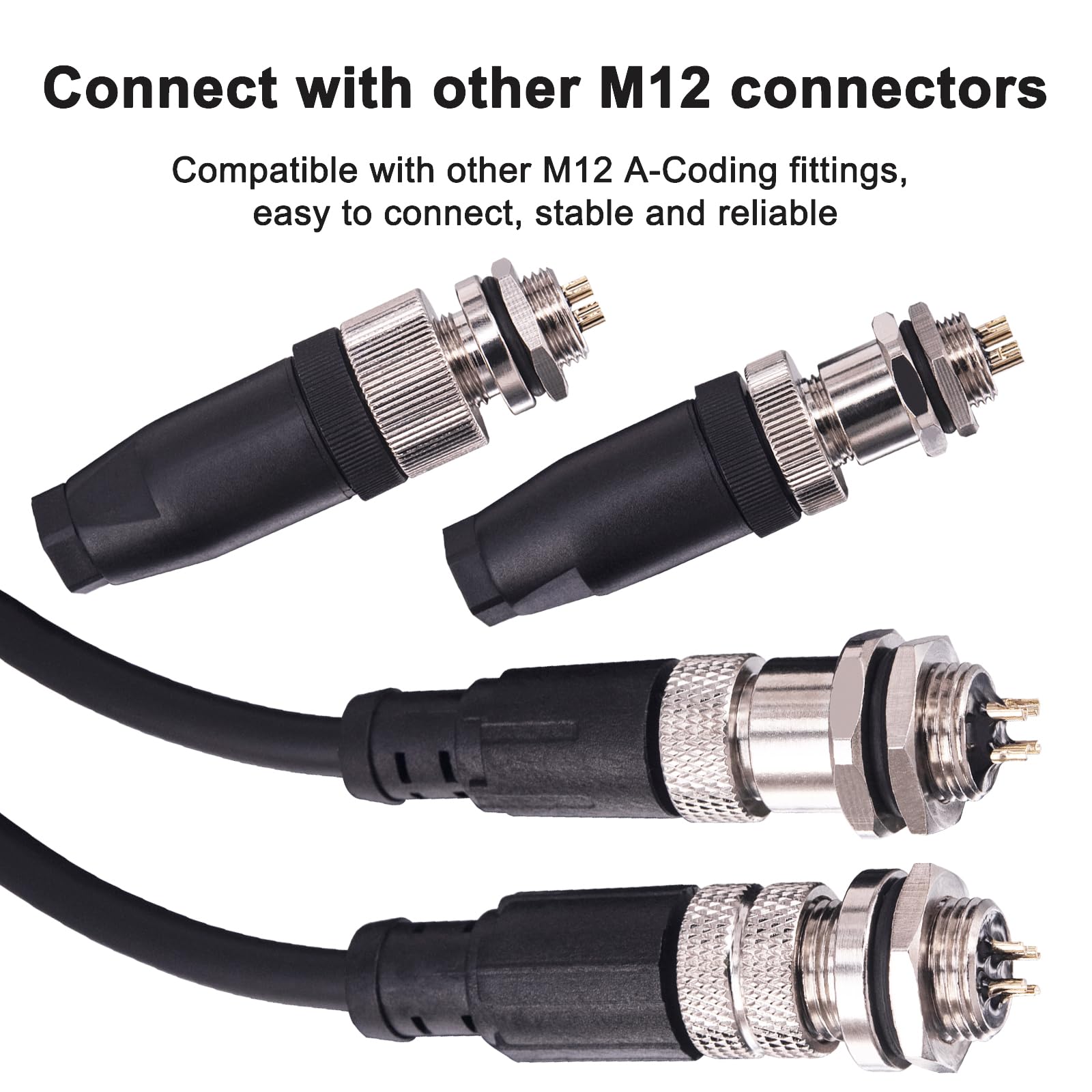 Lonlonty M12 4-Pin Aviation Connector Kit, Back Mount Threaded Coupling, A-Coded Panel Mount Socket, IP67 Waterproof - Image 3