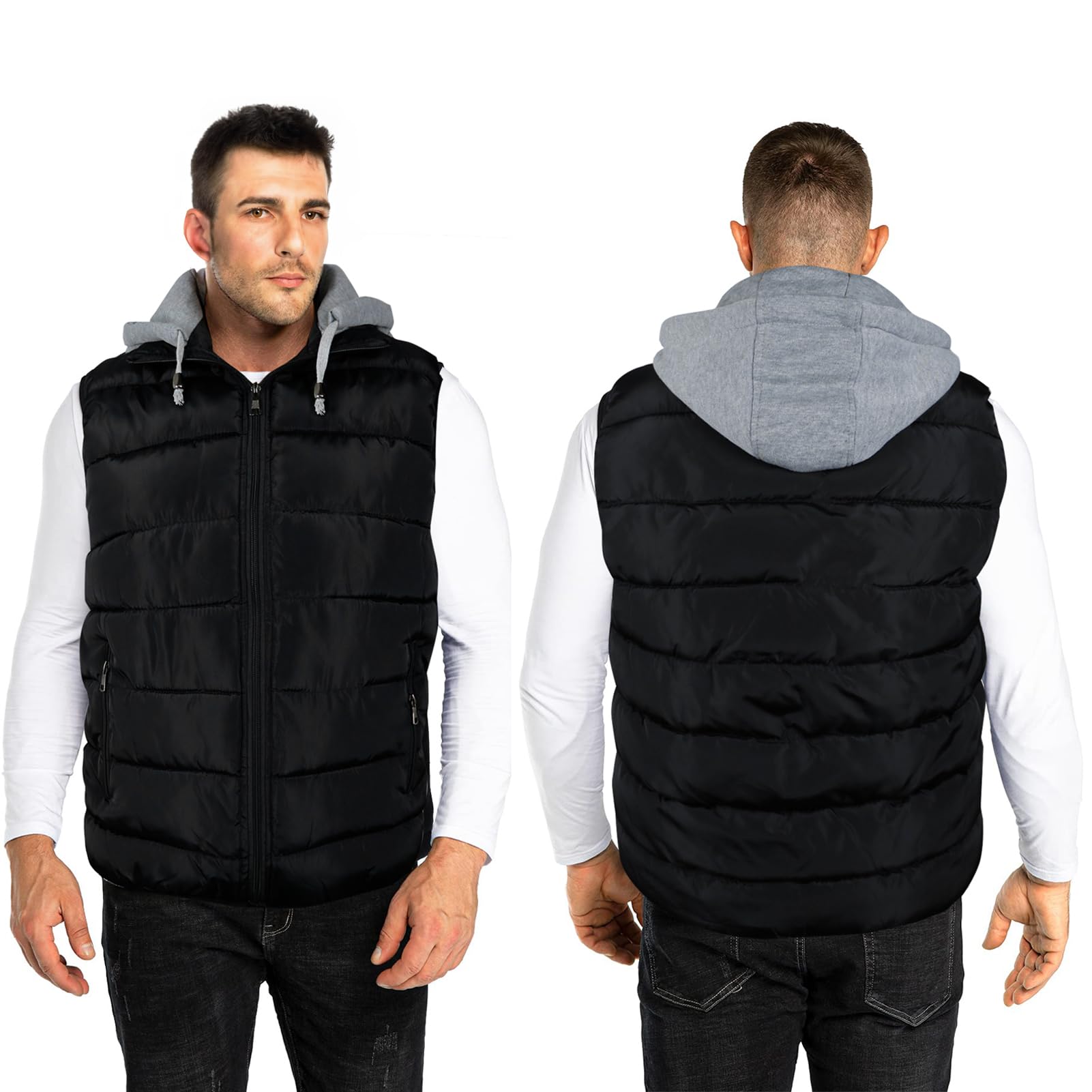 Gilet Smanicato Uomo Caldo Imbottito Invernale con Cappuccio Antivento Giacca Senza Maniche Sportivo Giubbotto Casual con Zip