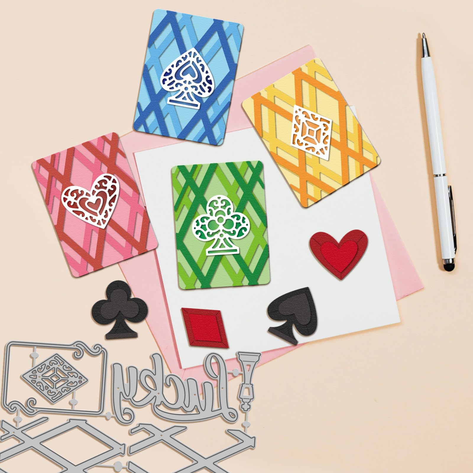 GLOBLELAND Overlay Playing Pocker Cards Cutting Dies for Card Making Turntable Die Cuts Chess Pieces Metal Border Die Cut Dies Stencils for DIY Scrapbooking Embossing Photo Album Craft Decor