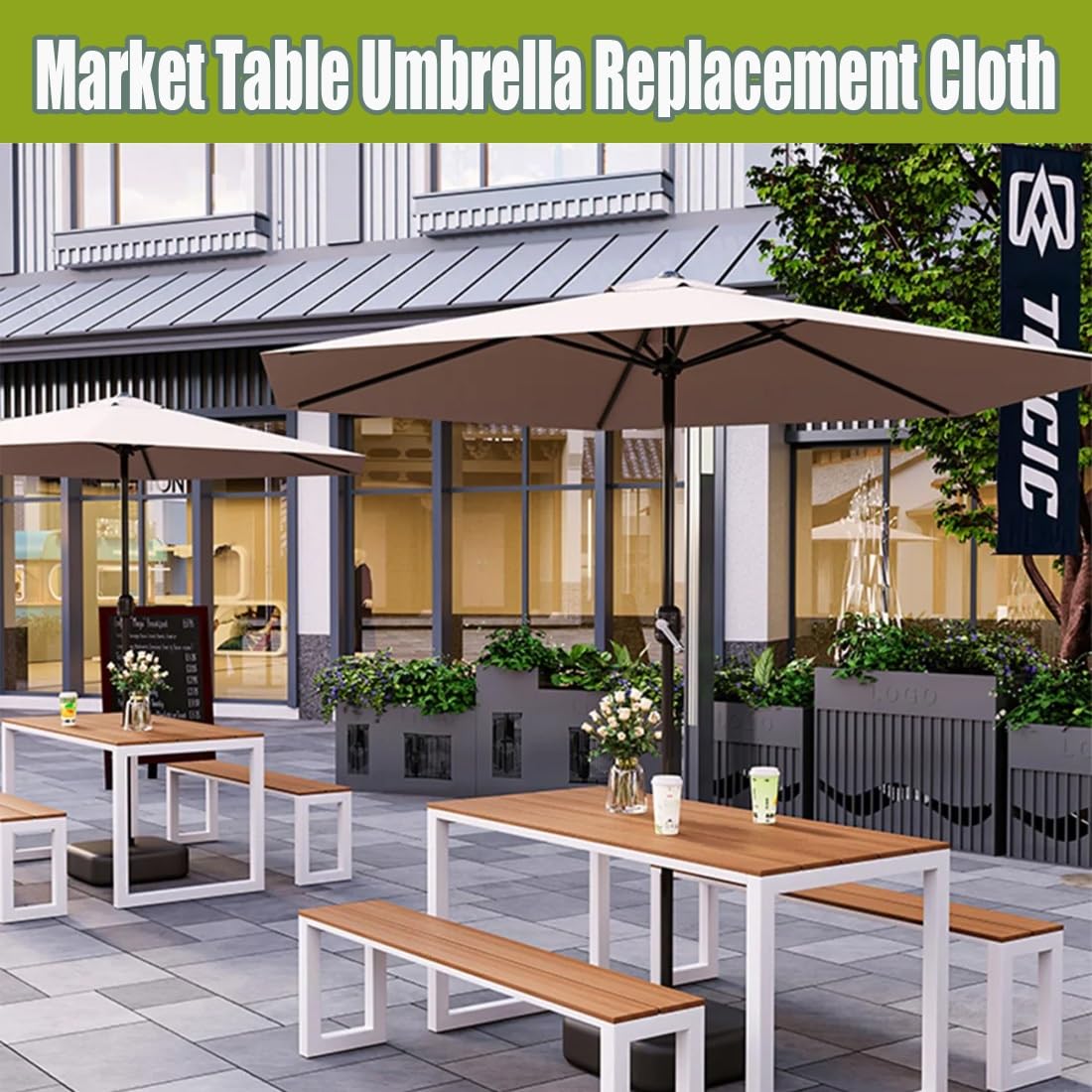 Générique Auvent de Rechange pour Parasol 200-400 cm pour 6/8 Baleines, Toile de Remplacement pour Parapluie de Table, Housses de Rechange pour Jardin, Résistante à la Décoloration, Noire