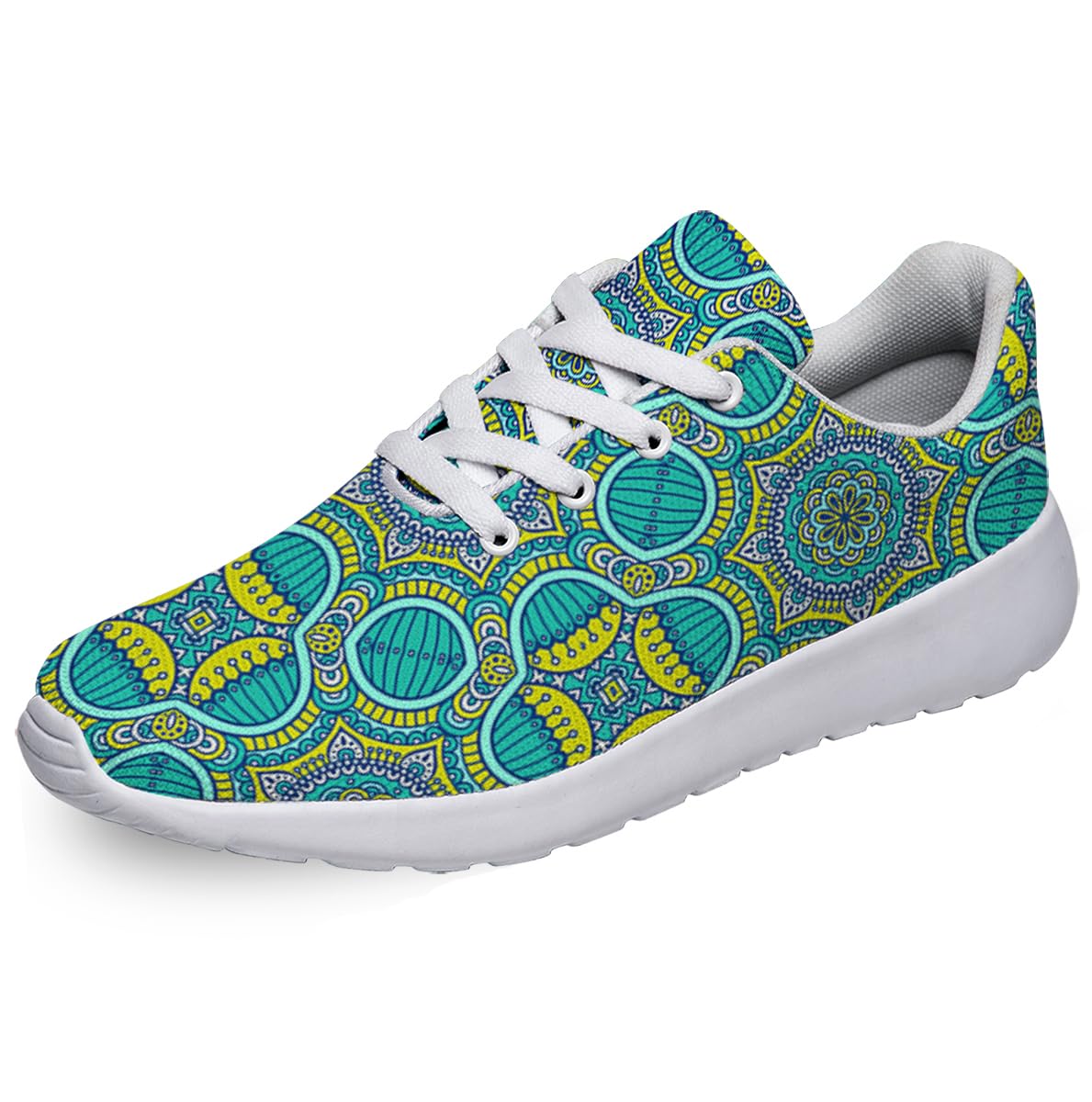 Women Men Ethnic Floral Prints Shoes Slip On Running Shoes Athletic Tennis Sneakers White Size 7