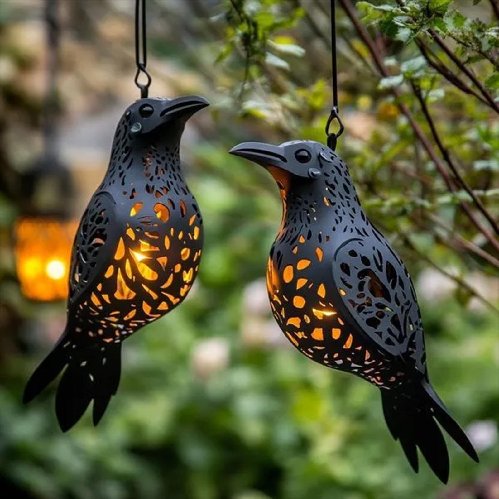 Crow Lamp, 3D Printed Hanging Crow Light, Halloween Decorations, Battery Operated Gothic Raven Lantern for Indoor Outdoor Garden Porch Patio (1pcs)
