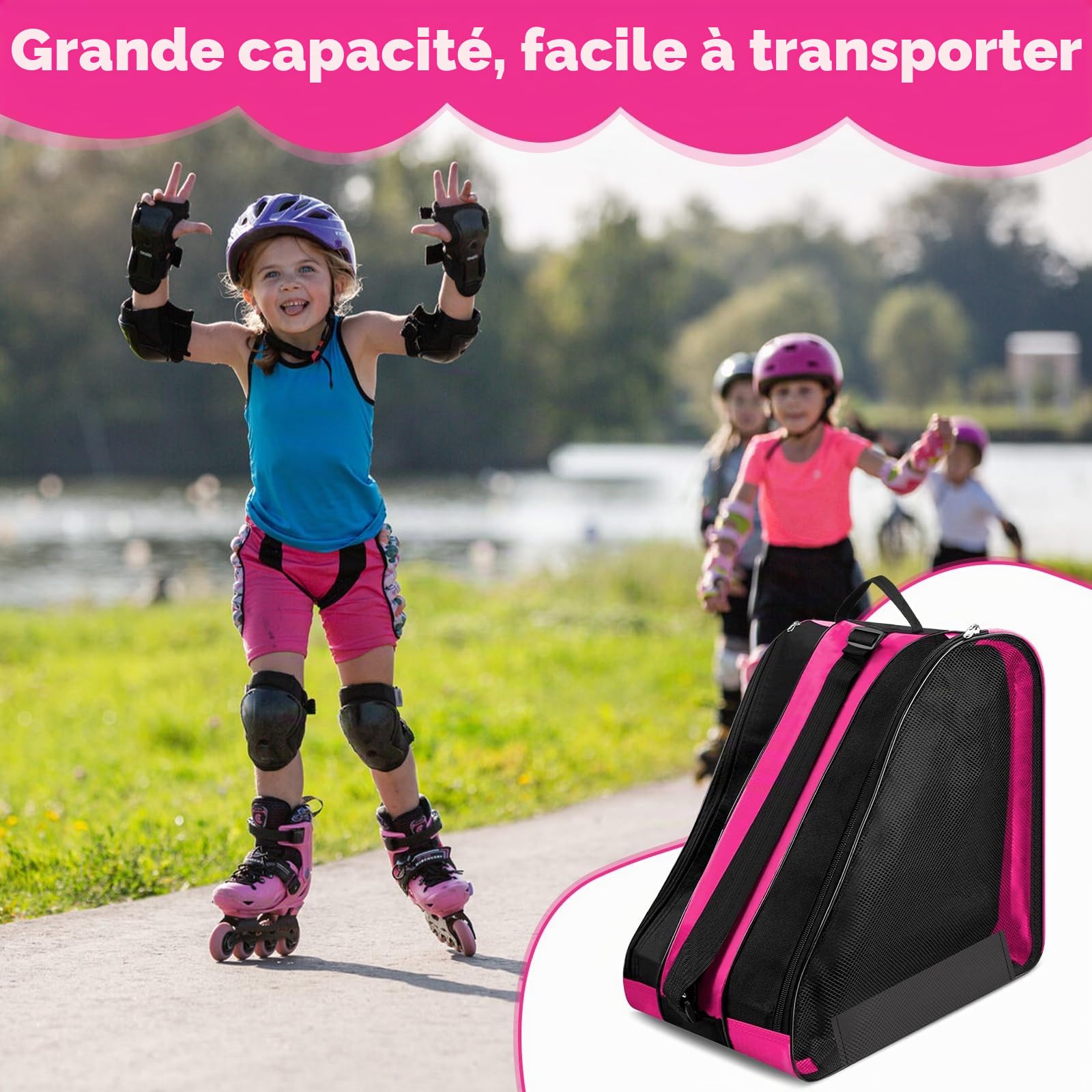 Sac de Patinage à Roulettes 40x38x28cm, Roller Sac Une pour Patins à Glace Skate Bag, SSac à Patins à Roulettes avec Sangle Réglable, Résistance à la, Sa Chaussure de Ski pour Adultes et Enfants