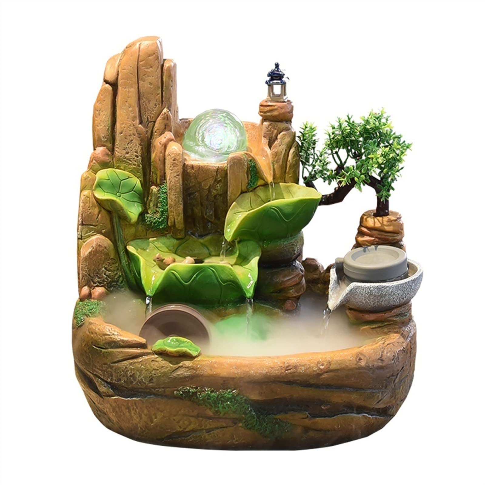 QUSYZD Office Fountain Desktop Fountain Indoor Humidifier Landscape Bonsai Office Desktop Decorative Fountain Desktop Lucky Waterfall Fountain Water Fountain Decor,
