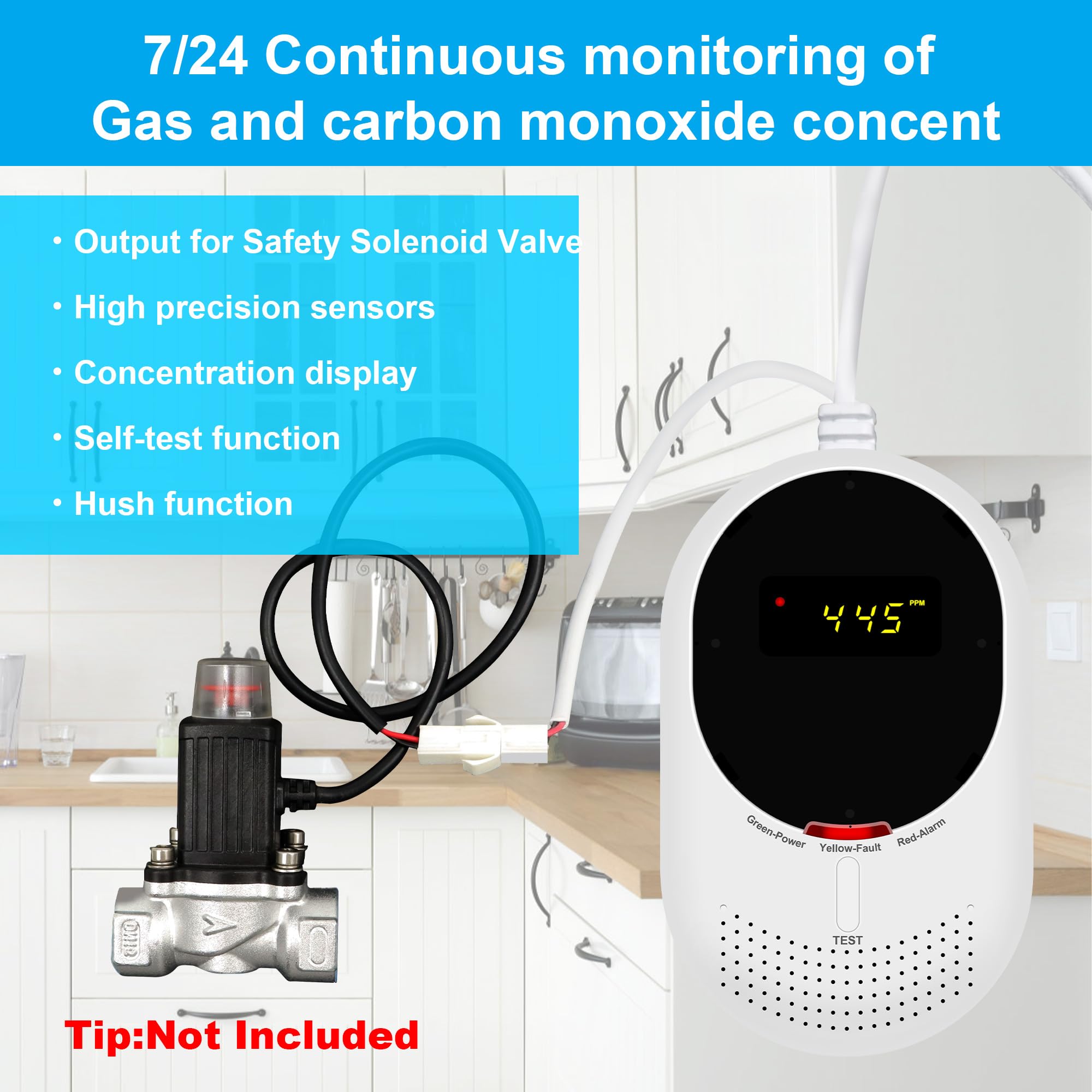 WiFi Detector de Gas y Monóxido de Carbono con Pantalla LCD, Monitoreo por App Smart Life, Certificado EN 50291 y EN 50194, Detector de Gas (Metano/Gas Natural y GLP) y CO, Pack de 1