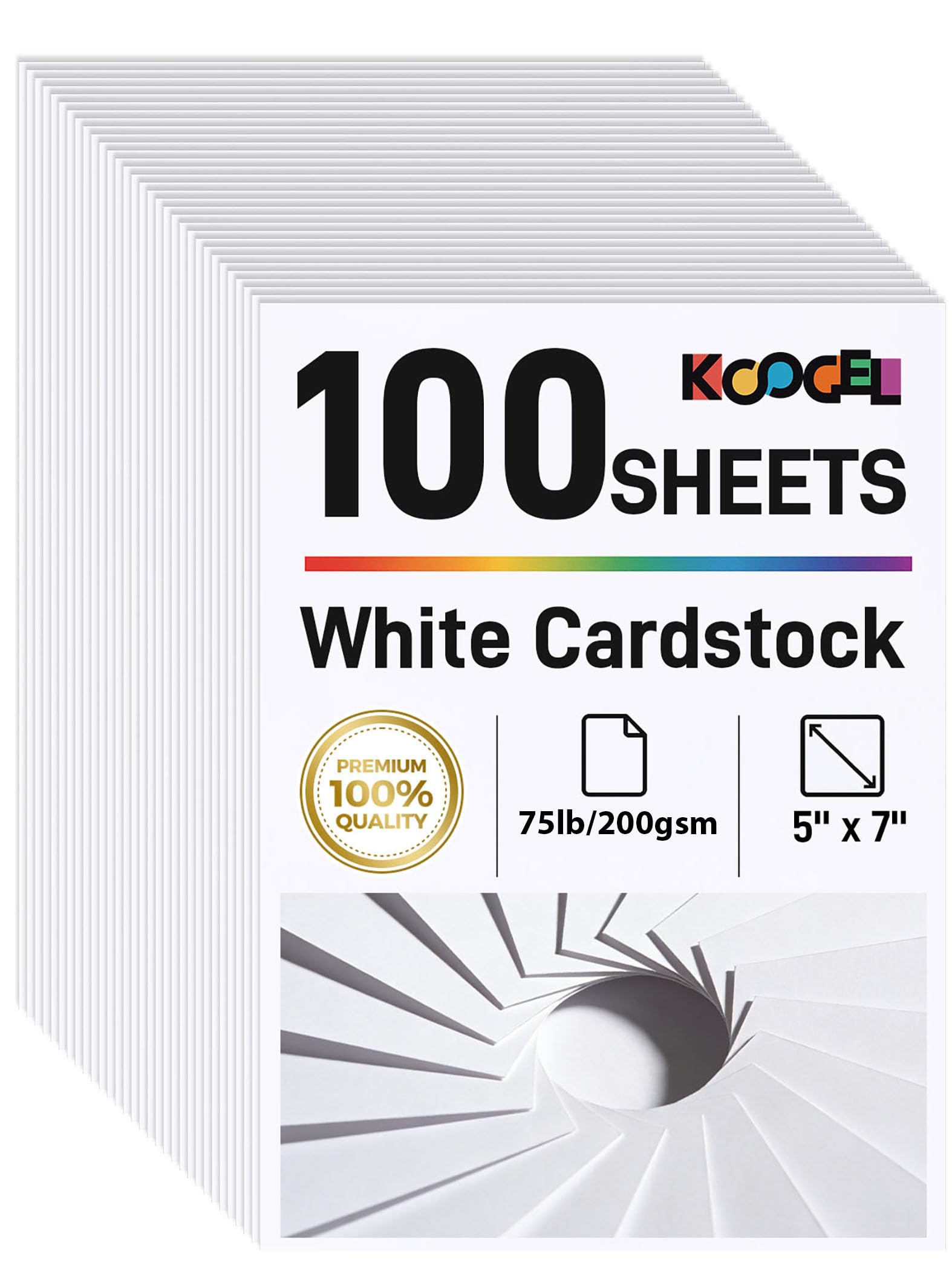 Koogel 100 Sheets 5" x7" White Cardstock, 75lb/200gsm Heavyweight Paper for DIY Invitations, Greeting Cards Printable, Photos & Crafts, Art Supplies