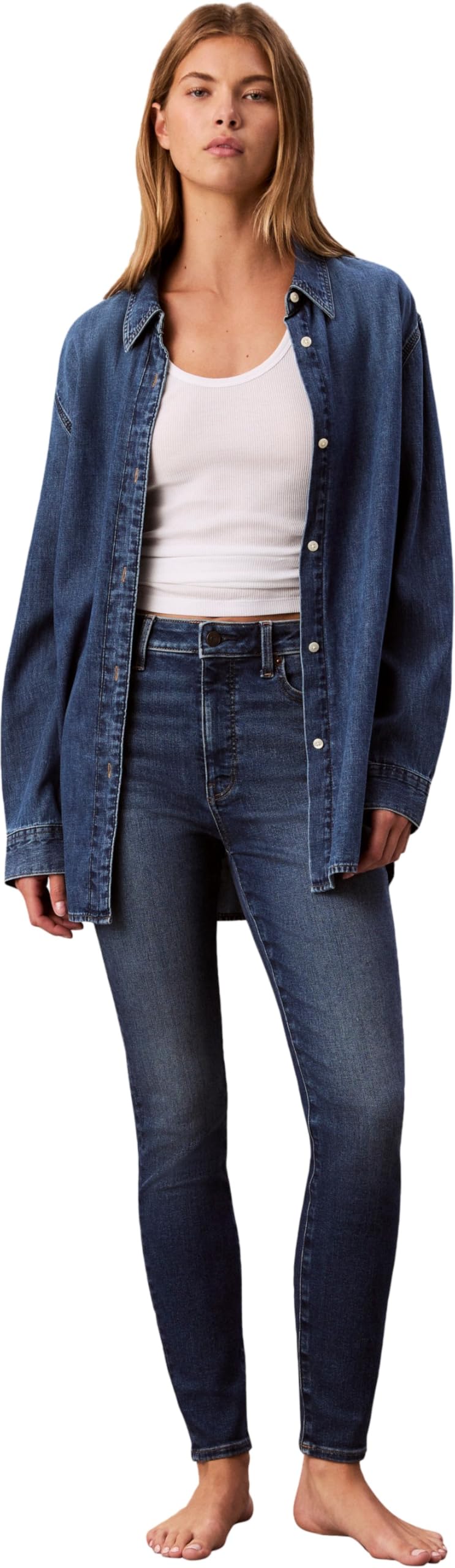 Calvin Klein Damen Jeans High Rise Skinny Midtown Blue Lv047d757g