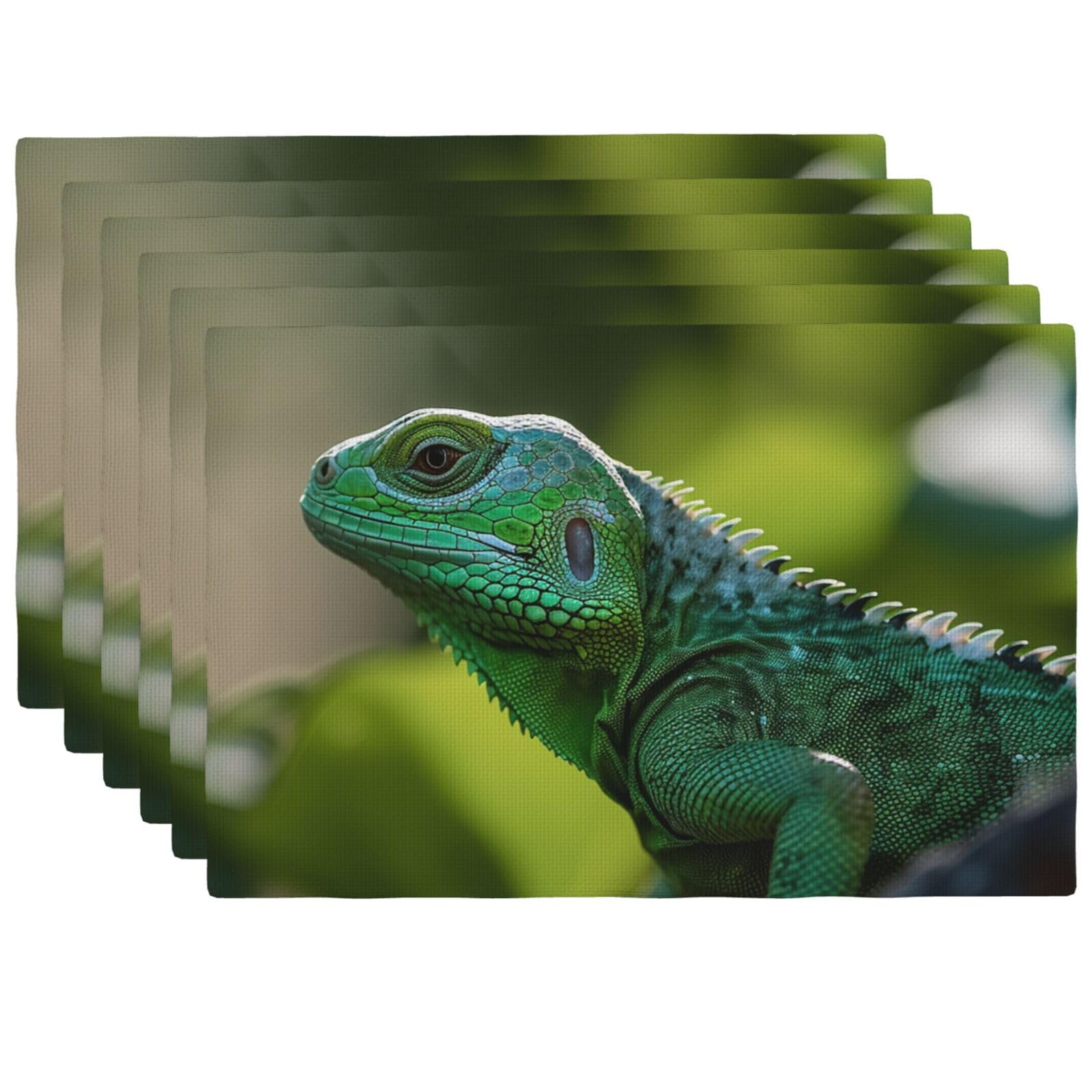 Sets de table en lin synthétique anti-tache motif lézard vert lavable x4