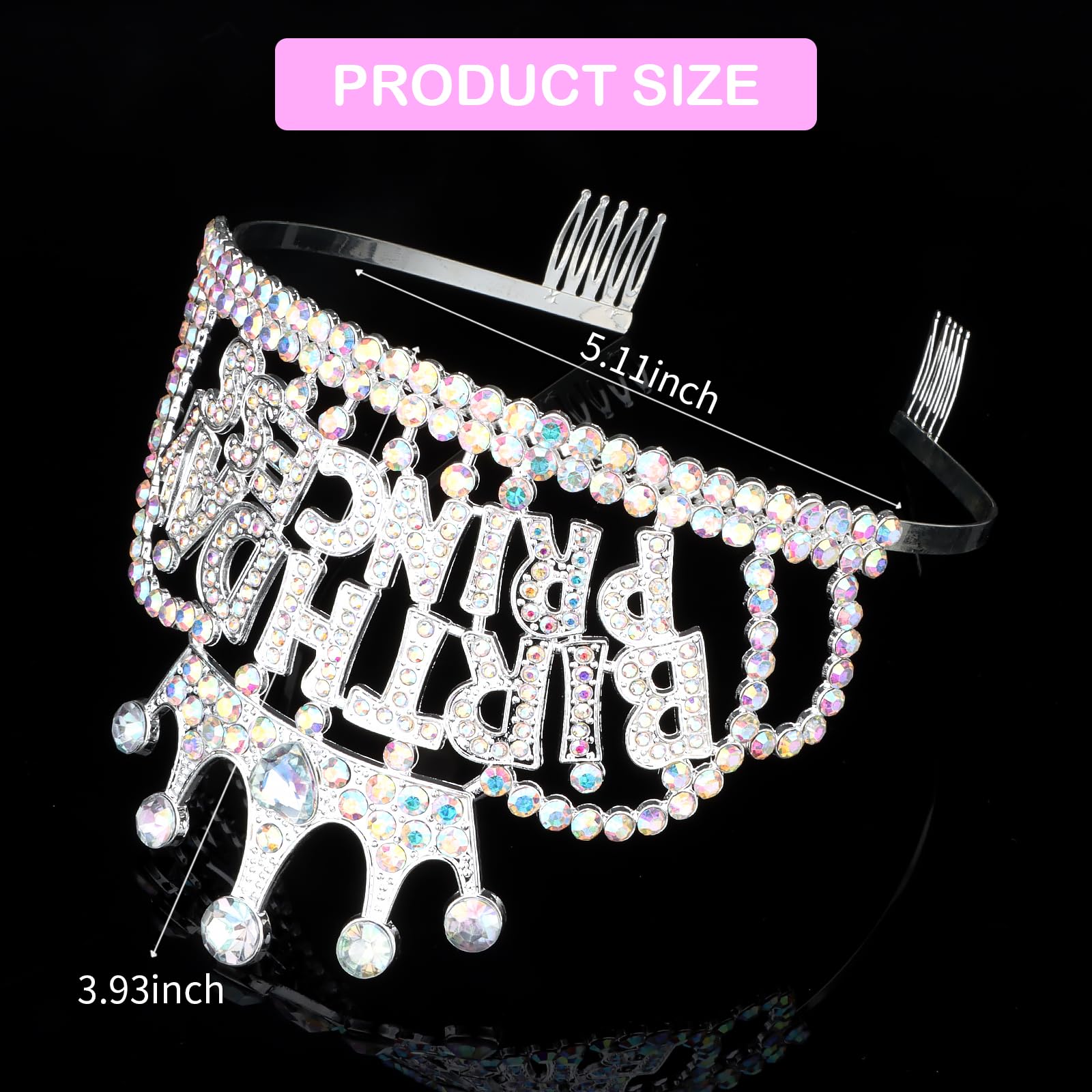 BAHABY Birthday Crown Headband Pink Glitter Birthday