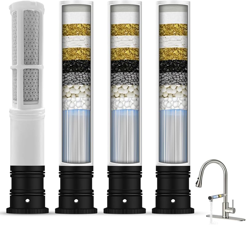 FEELSO Replacement Filters for Feelso Filtered Kitchen Faucet with Pull Down Sprayer, Reduces PFAS, PFOA/PFOS, Lead, Chlorine, Bad Taste & Odor, NSF/ANSI 42 Certified, 50 Gallons (4)